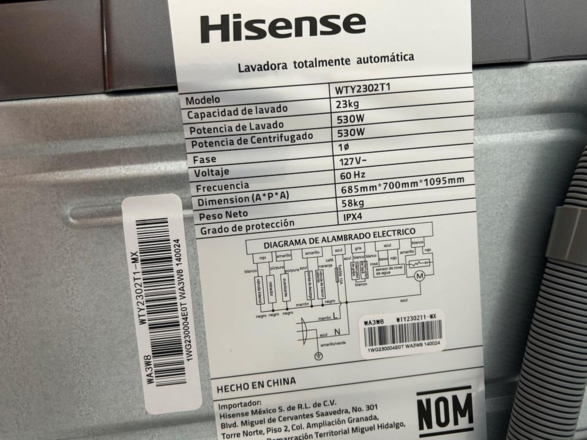 (NUEVO) Lavadora de 23 KG Marca HISENSE, Modelo WTY2302T1, Serie 140024, Color GRIS - Image 5 of 7