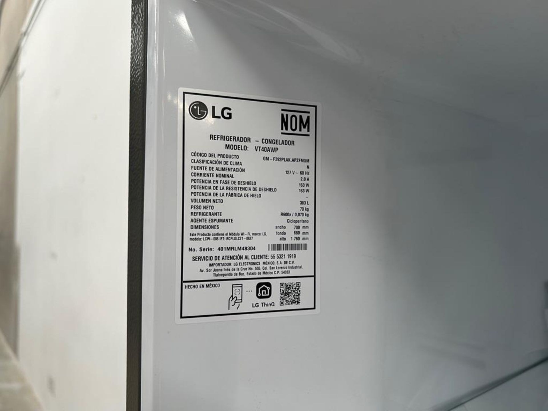 (NUEVO) Refrigerador con dispensador de agua Marca LG, Modelo VT40AWP, Serie 48304, Color GRIS - Image 9 of 11