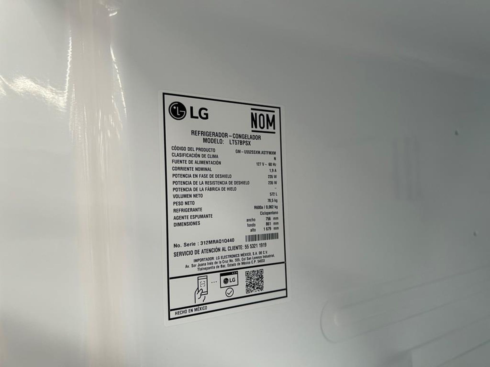 (NUEVO) Refrigerador Marca LG, Modelo LT57BPSX, Serie 1Q440, Color GRIS - Image 9 of 11