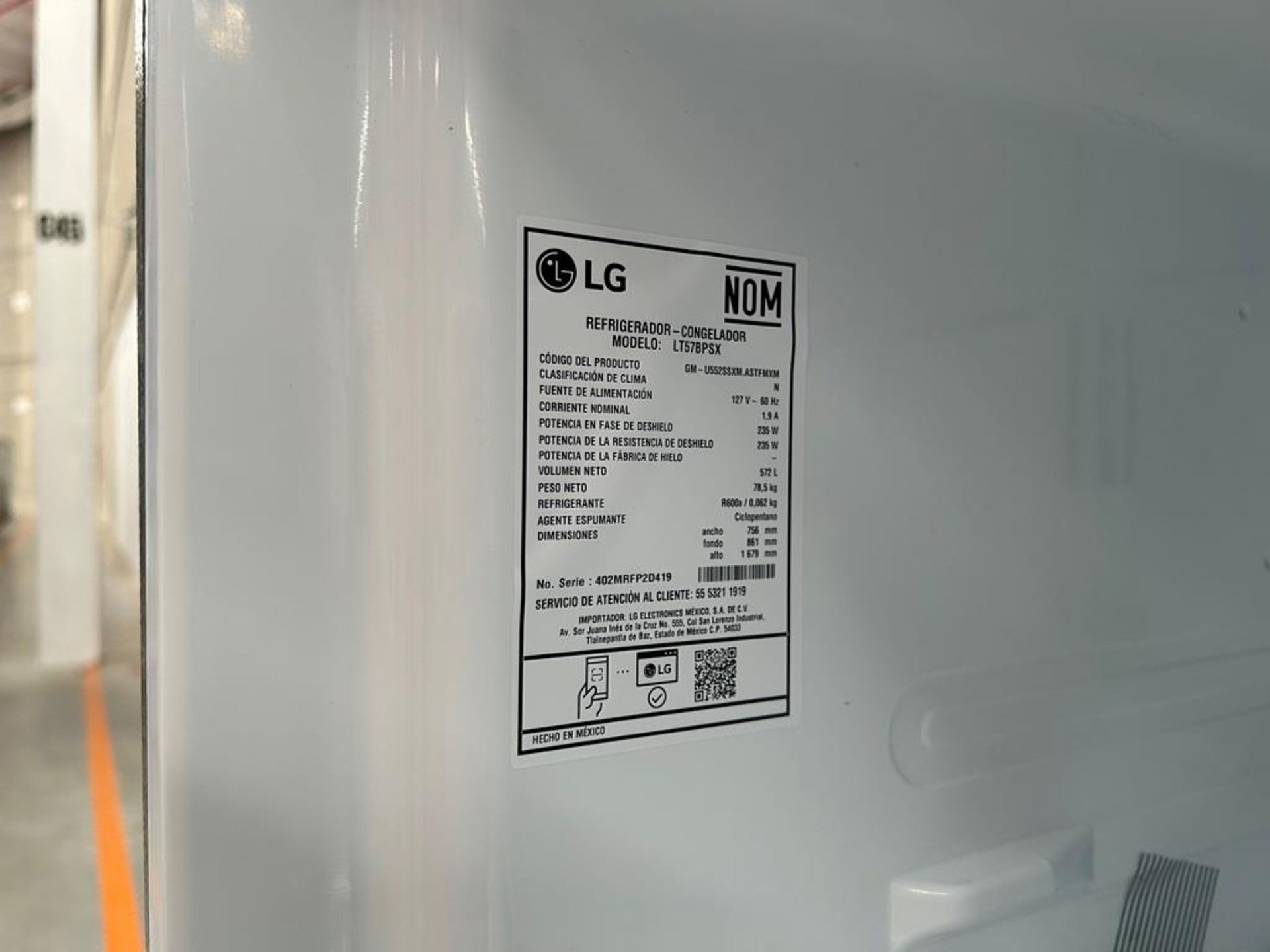 (NUEVO) Refrigerador Marca LG, Modelo LT57BPSX, Serie P2D419, Color GRIS - Image 9 of 11