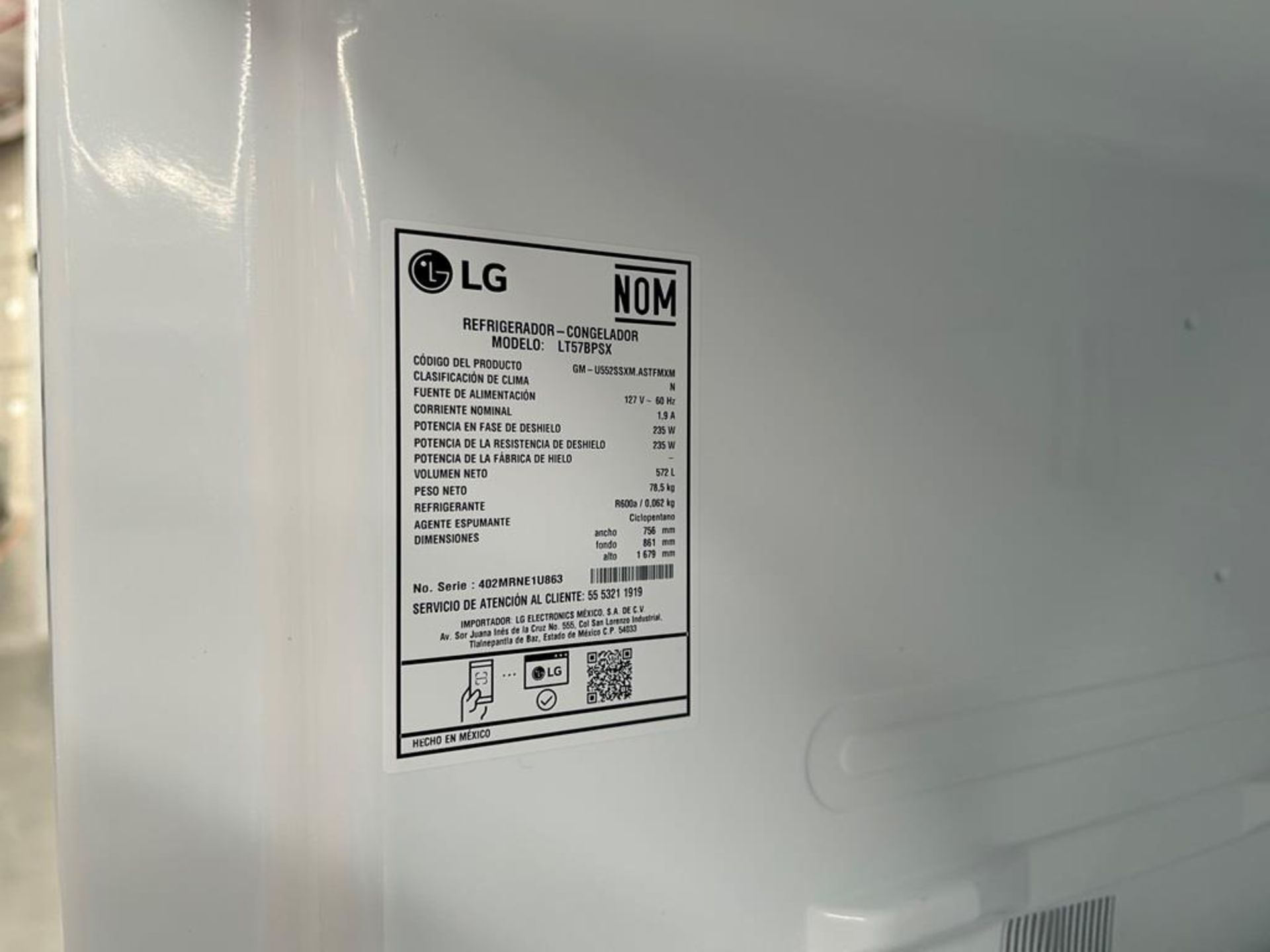 (NUEVO) Refrigerador Marca LG, Modelo LT57BPSX, Serie 1U863, Color GRIS - Image 9 of 11