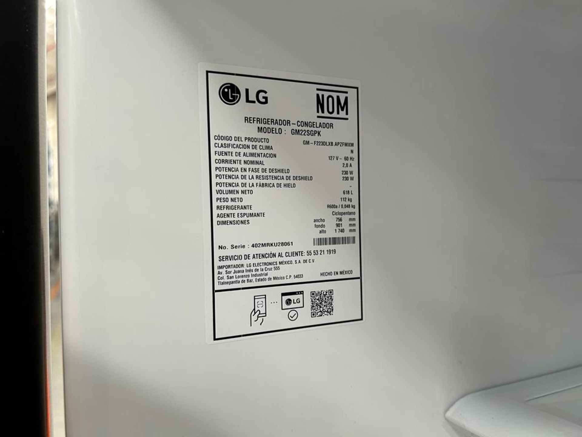 (NUEVO) Refrigerador con dispensador de agua Marca LG, Modelo GM22SGPK, Serie 28061, Color GRIS - Bild 9 aus 11