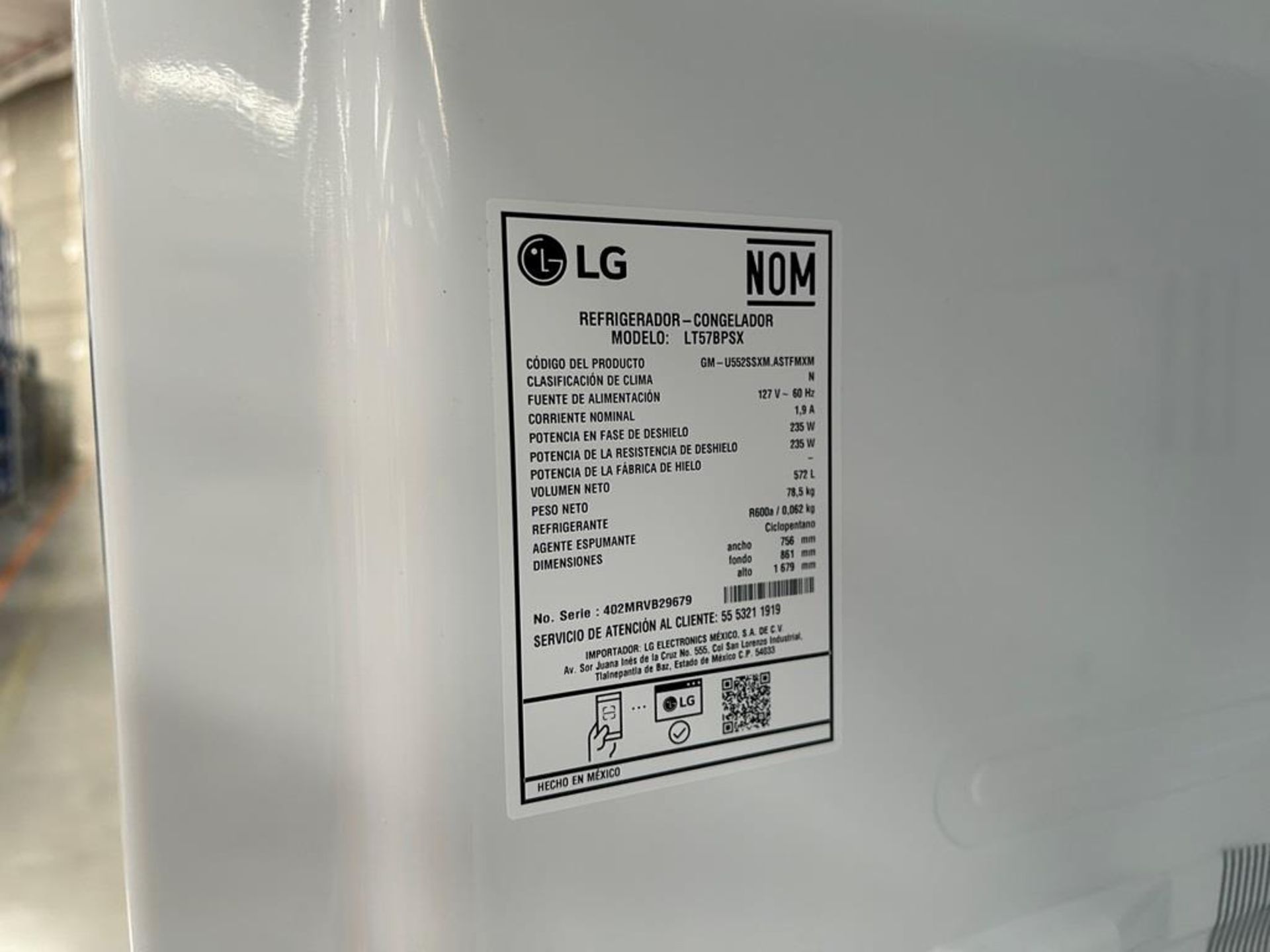(NUEVO) Refrigerador Marca LG, Modelo LT57BPSX, Serie 29679, Color GRIS - Image 9 of 11