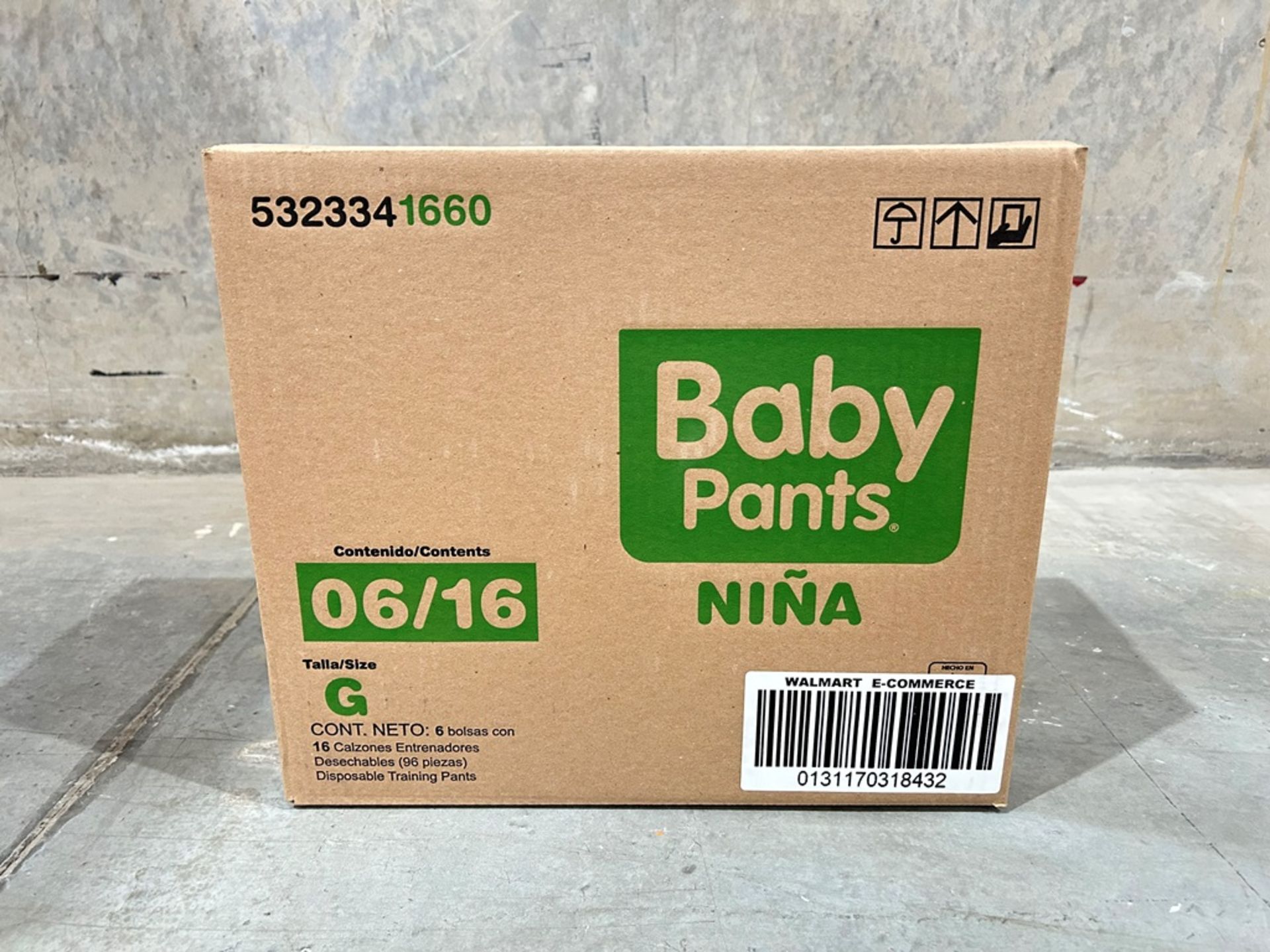 90 paquetes de Calzones entrenadores, Marca Baby pants para niña talla G (15 Cajas / 6 paquetes)