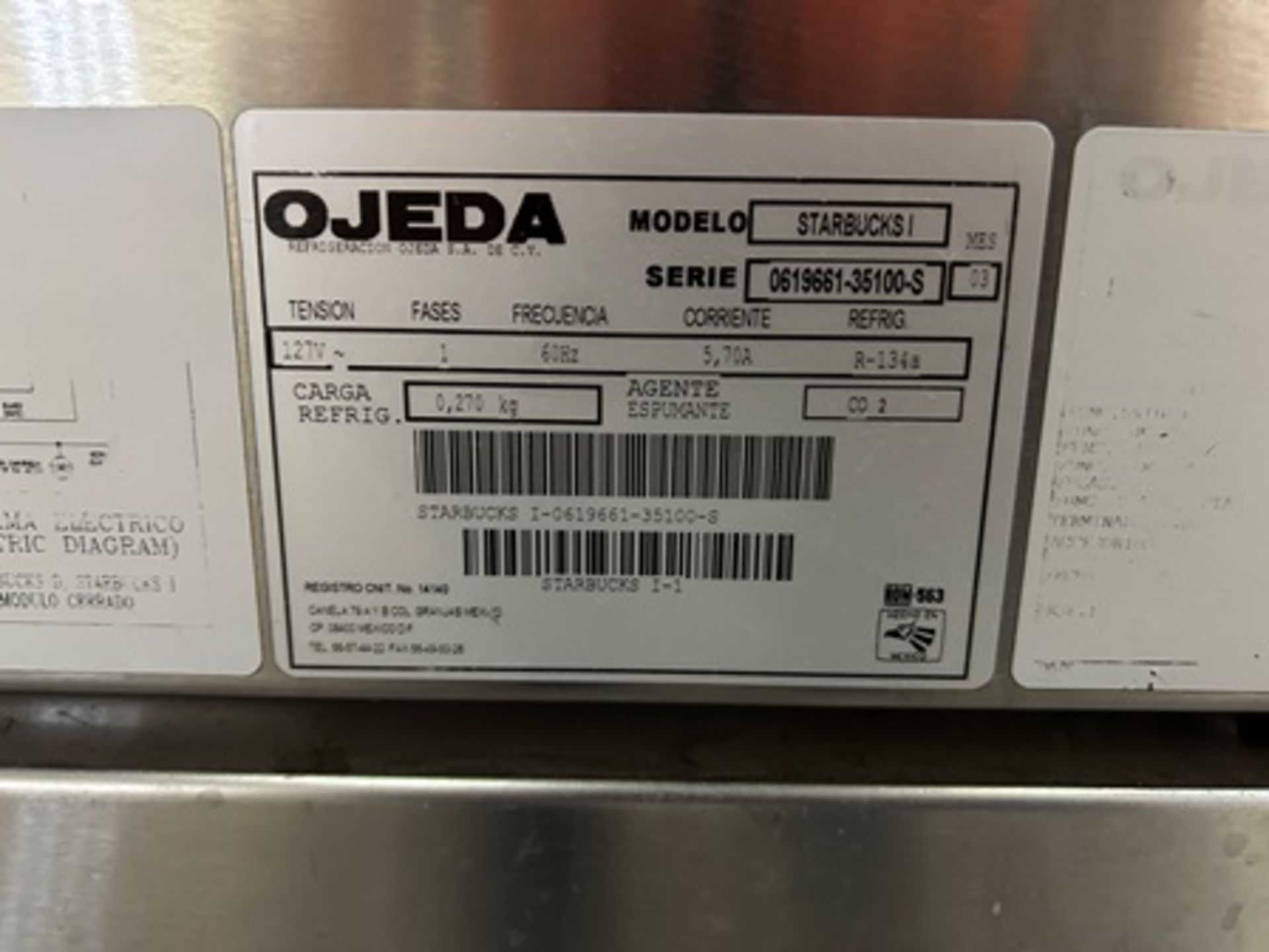1 Vitrina Refrigerada Marca OJEDA Modelo STARBUCKS 1, Serie 0619661-35100-S, Medidas 180 cm x 75 cm - Image 9 of 12
