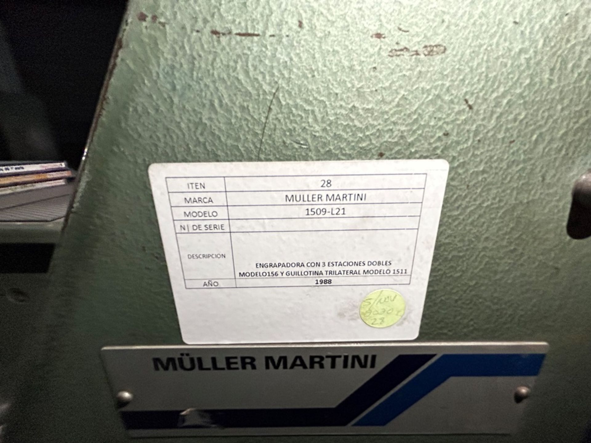 MULLER MARTINI Stapler with 3 double stations , Model 1509-L21, Serial No. SS, Year 1988, 220V, wit - Image 7 of 9