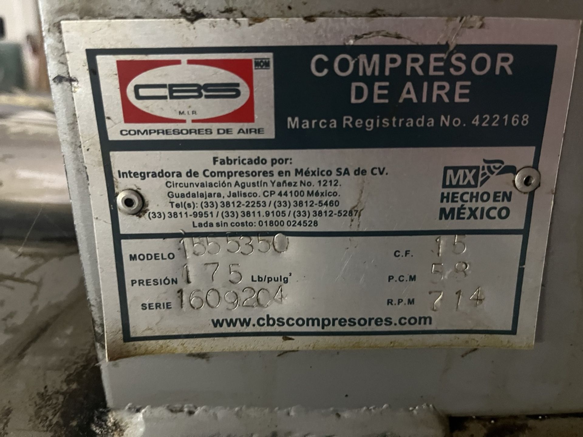 CBS air compressor, Model 1555350, Serial No 1609204, Year 2016, 208-230/460V, Features 15 hp Weg m - Image 15 of 16