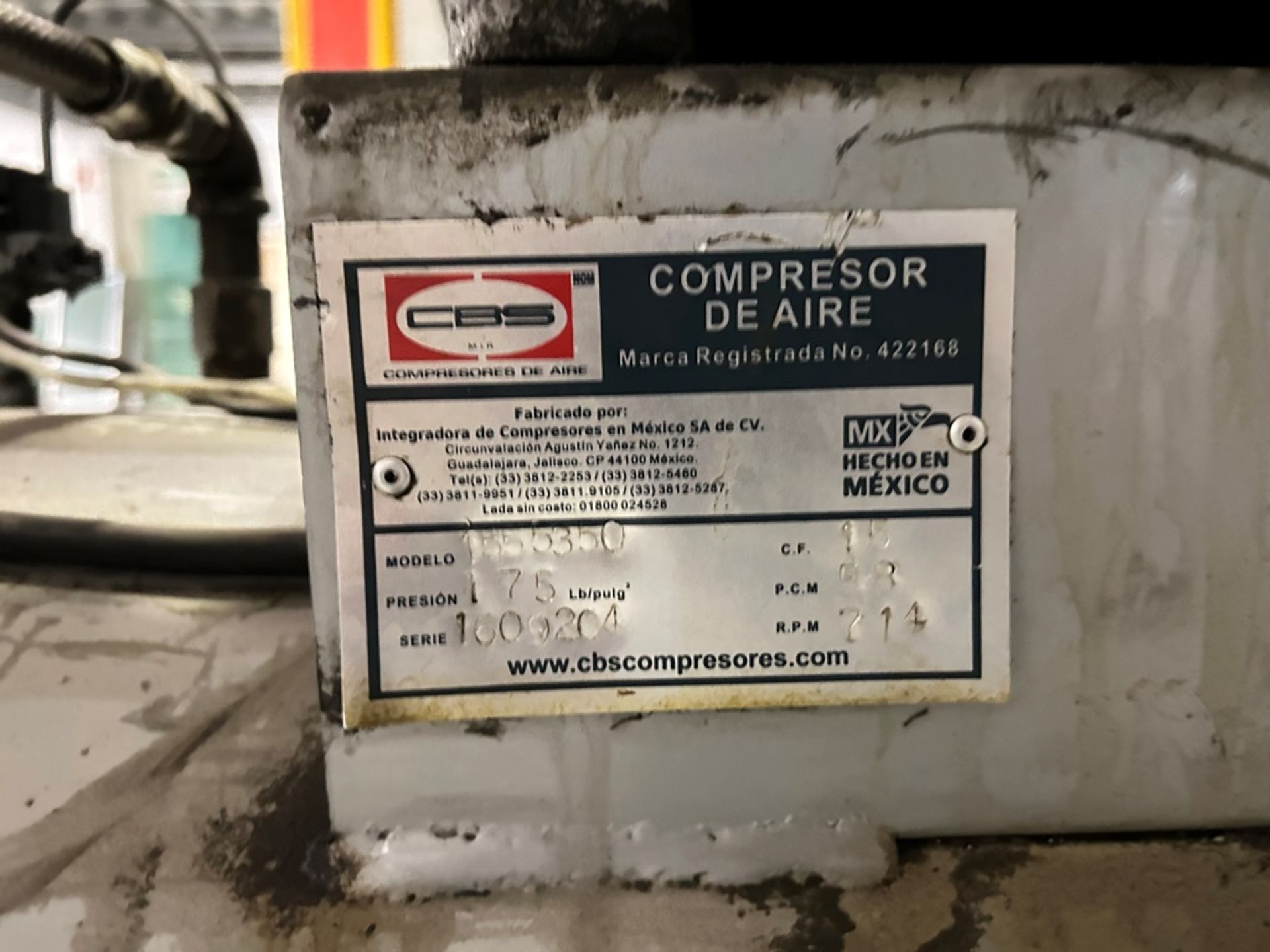 CBS air compressor, Model 1555350, Serial No 1609204, Year 2016, 208-230/460V, Features 15 hp Weg m - Image 10 of 12