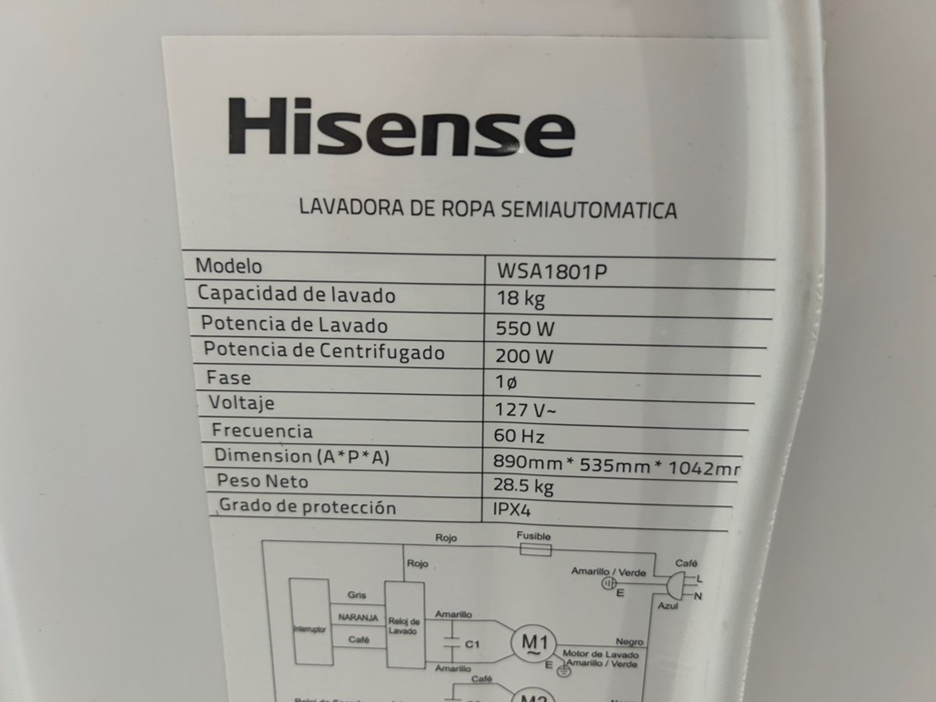 Lote de 2 lavadoras contiene: 1 Lavadora de 18KG Marca HISENSE, Modelo WSA1801P, Serie 220073, Colo - Image 8 of 12