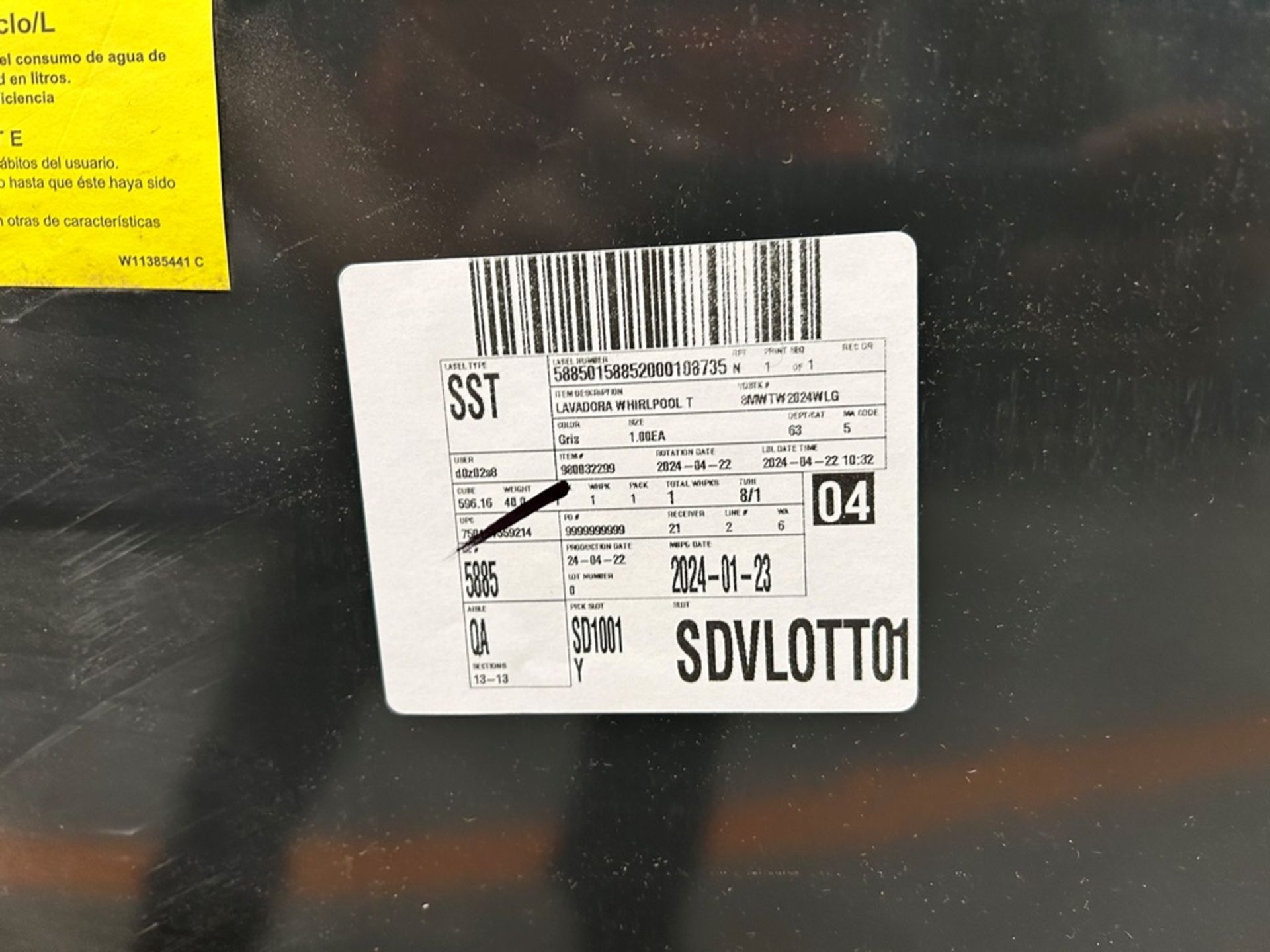 Lote de 2 lavadoras contiene: 1 Lavadora de 20KG Marca WHIRLPOOL, Modelo 8MWTW2024WLG0, Serie 90901 - Image 7 of 10