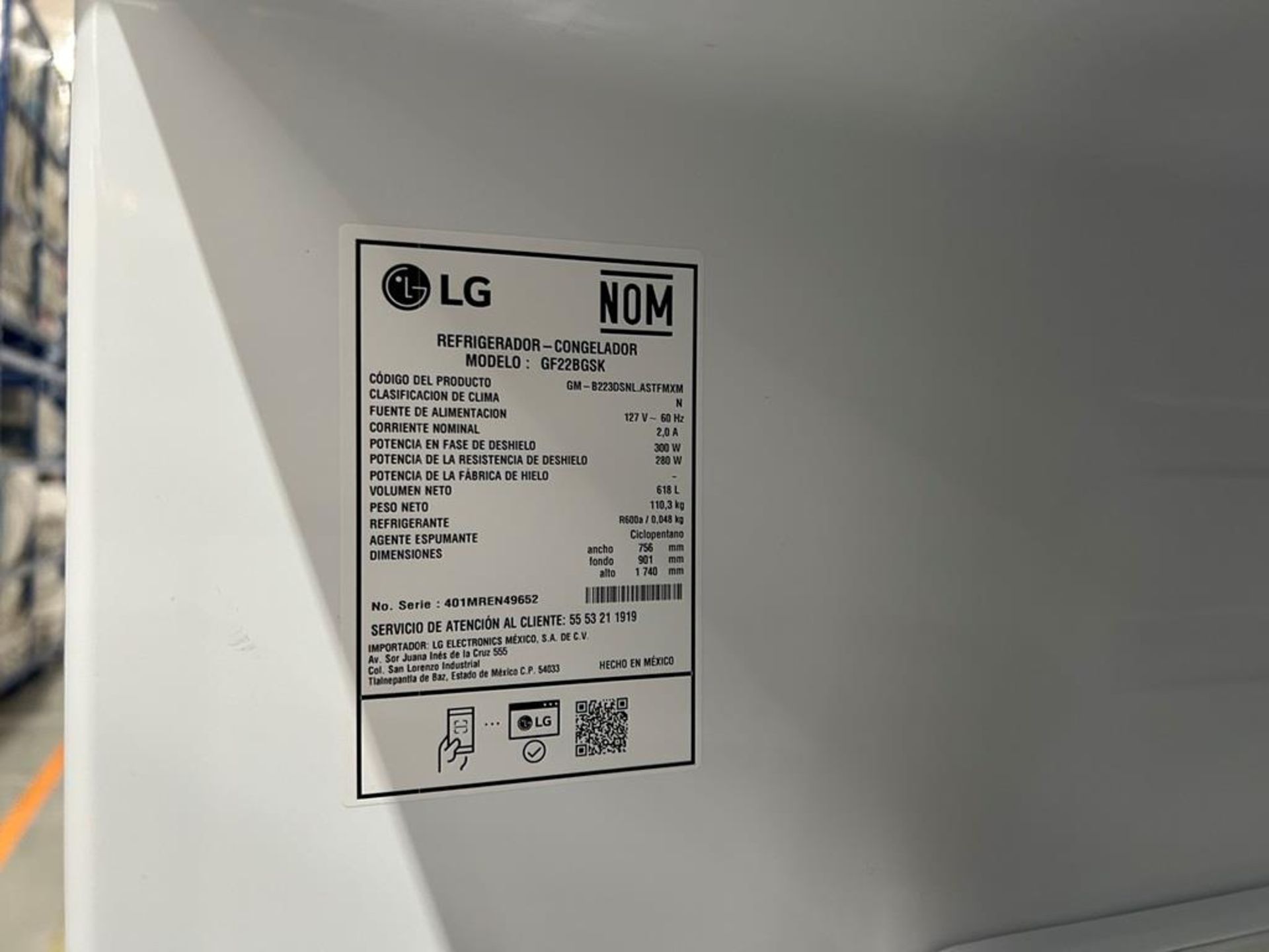 Refrigerador Marca LG, Modelo GF22BGSK, Serie 49652, Color GRIS (Favor de inspeccionar) - Image 9 of 11