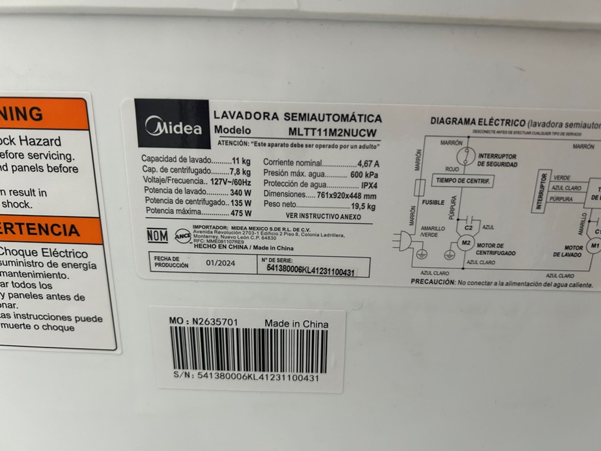 Lote de 2 lavadoras contiene: 1 Lavadora de 19 KG, Marca KOBLENZ, Modelo LMD19B, Serie 02599, Color - Image 6 of 10