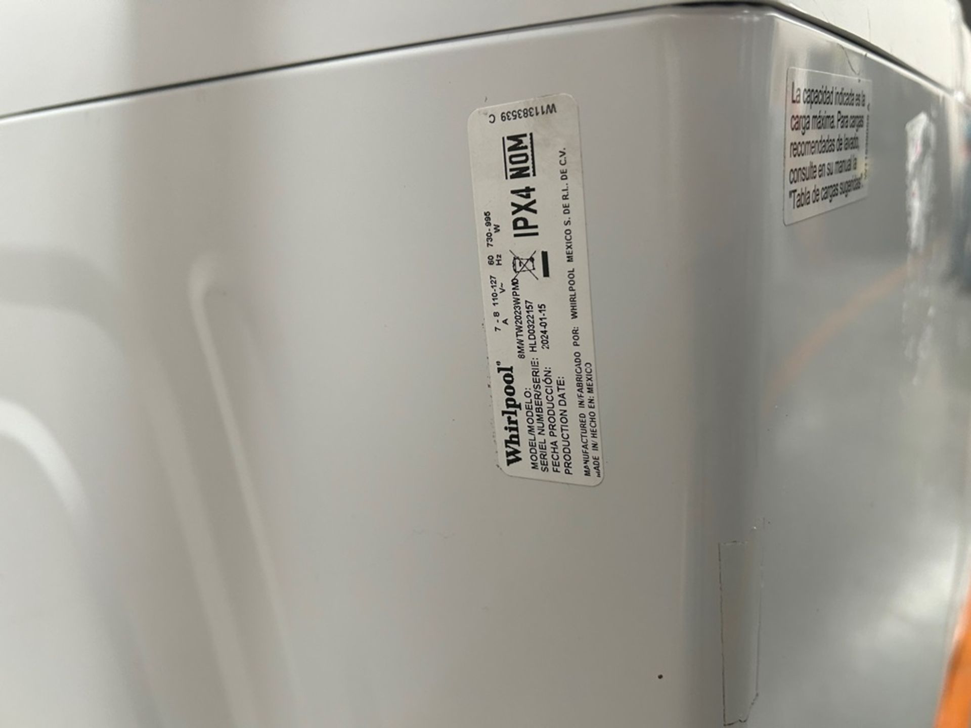 Lote de 2 lavadoras contiene: 1 Lavadora de 20 KG, Marca WHIRPOOL, Modelo 8MWTW2023WPM0, Serie 8270 - Image 6 of 11