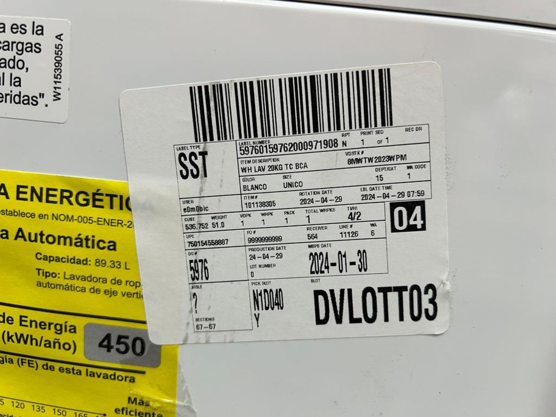 Lote de 2 lavadoras contiene: 1 Lavadora de 22 KG Marca MABE, Modelo LMA72215WDAB00, Serie S23162, - Image 7 of 10