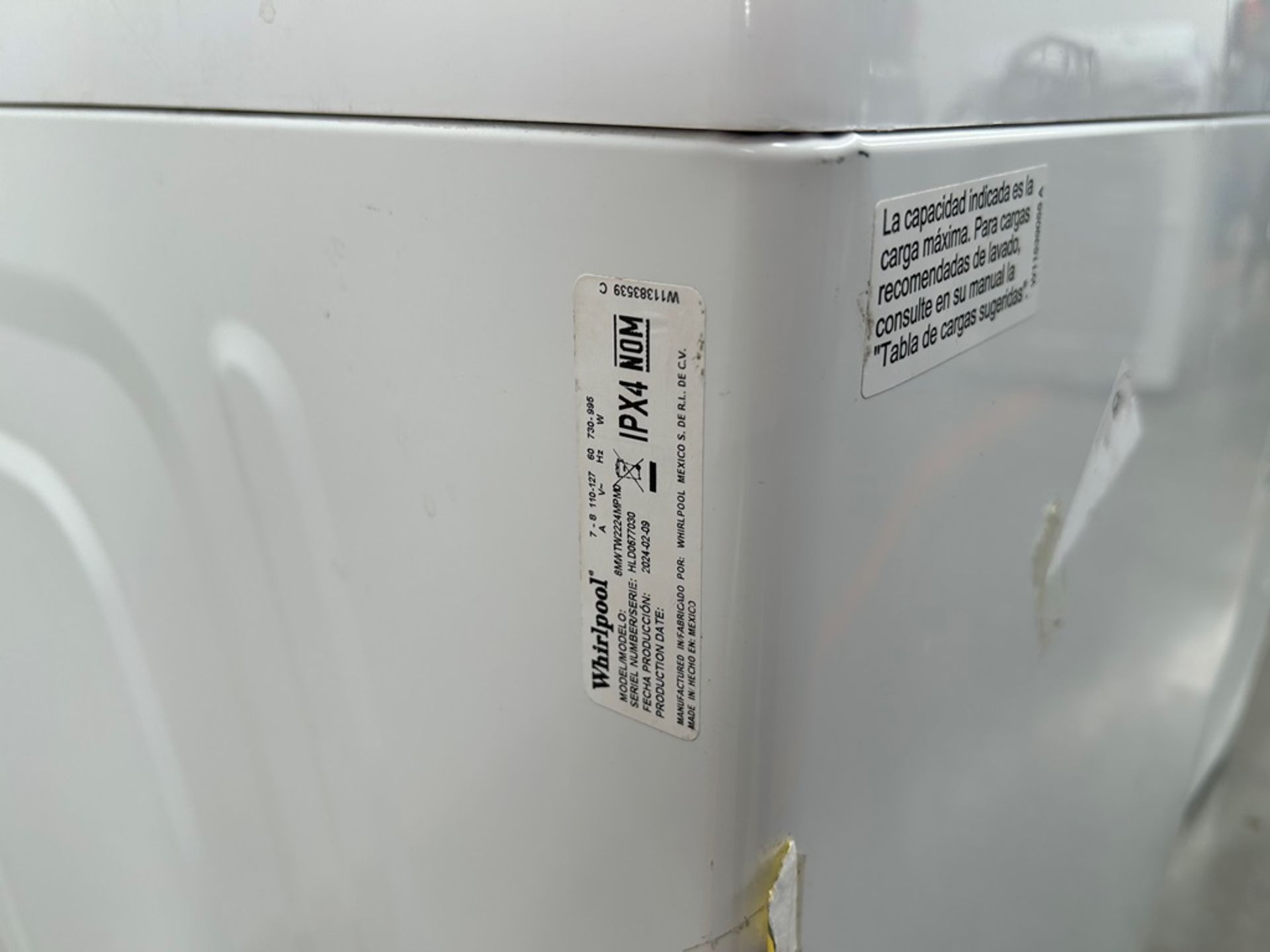 Lote de 2 lavadoras contiene: 1 Lavadora de 22 KG Marca WHIRLPOOL, Modelo 8MWTW2224MPM0, Serie 7703 - Image 6 of 10