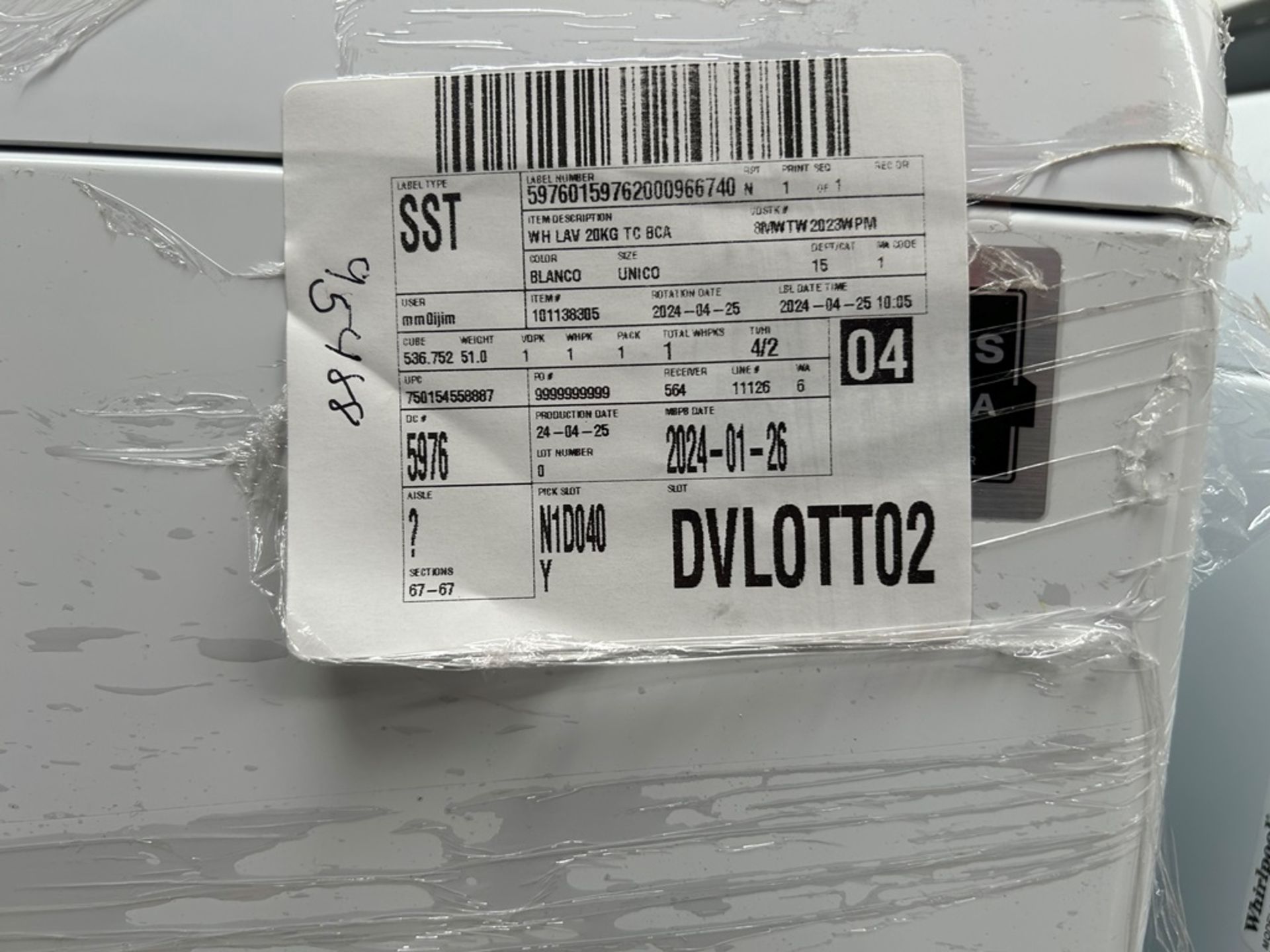 Lote de 2 lavadoras contiene: 1 Lavadora de 20 KG Marca WHIRLPOOL, Modelo 8MWTW2023WPM0, Serie 0467 - Image 10 of 13