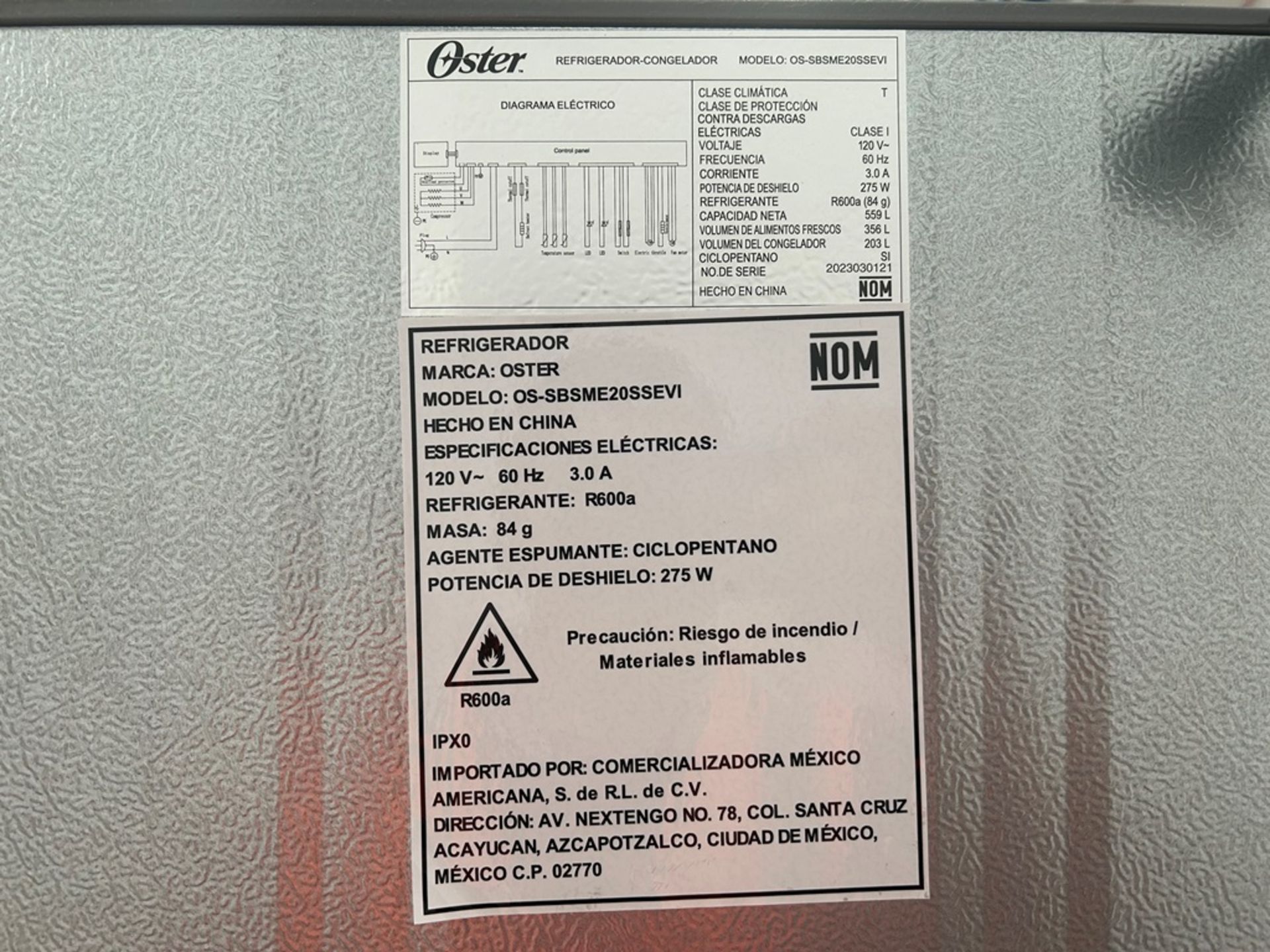 Refrigerador Marca OSTER Modelo OSSBSMV20SSEVI, Serie 030121, Color GRIS (Favor de inspeccionar) - Image 10 of 12