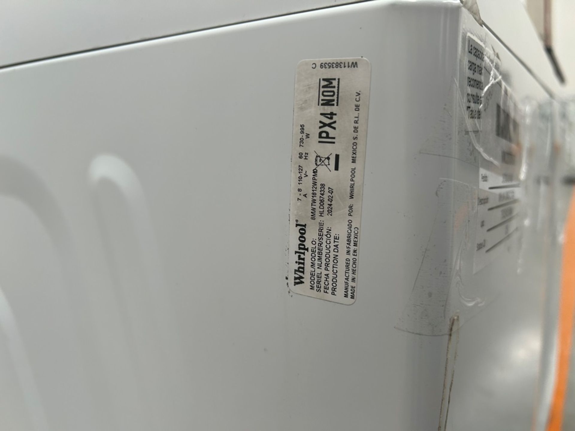 Lote de 2 lavadoras contiene: 1 Lavadora de 18 KG, Marca WHIRPOOL, Modelo 8MWTW1812WPM0, Serie 7433 - Image 5 of 10