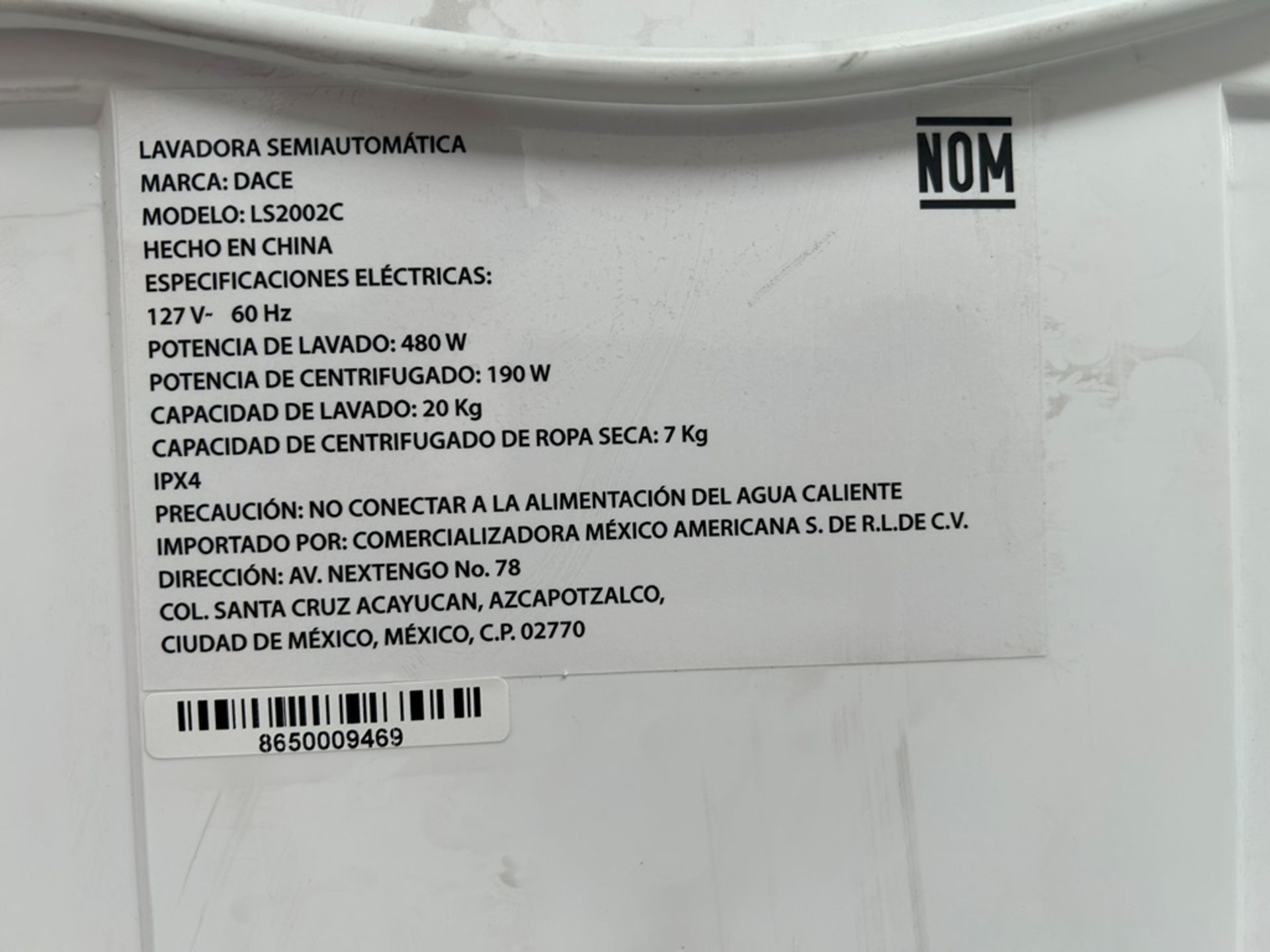 Lote de 2 lavadoras contiene: 1 Lavadora de 20 KG, Marca DACE, Modelo LS2002C, Serie 9669, Color BL - Image 7 of 8