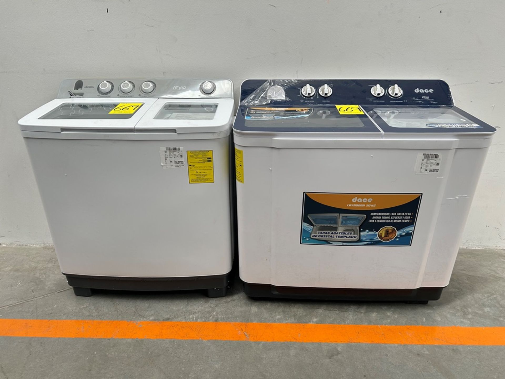 Lote de 2 lavadoras contiene: 1 Lavadora de 20 KG, Marca DACE, Modelo LS2002C, Serie 9669, Color BL