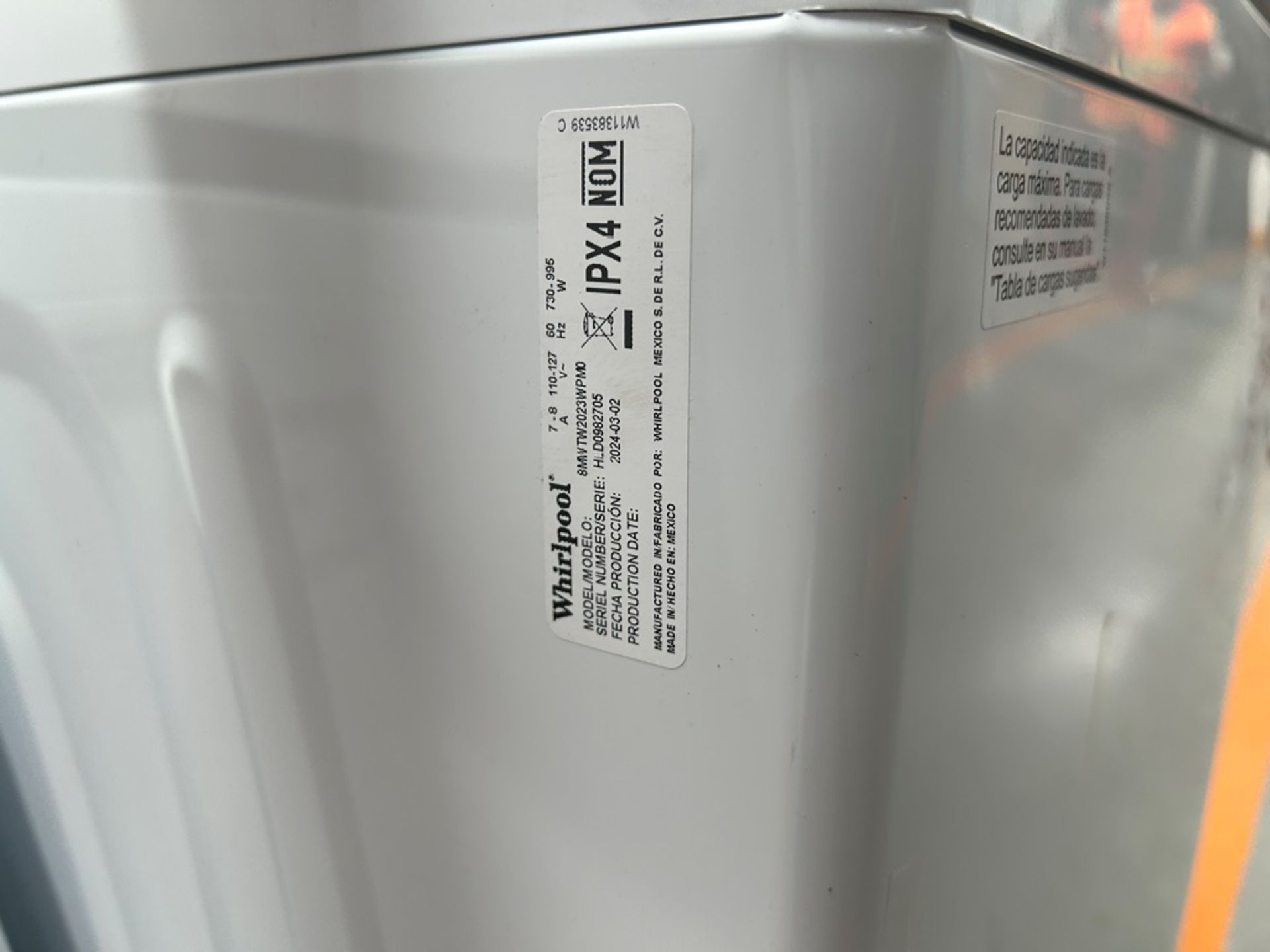 Lote de 2 lavadoras contiene: 1 Lavadora de 20 KG, Marca WHIRPOOL, Modelo 8MWTW2023WPM0, Serie 8270 - Image 9 of 11