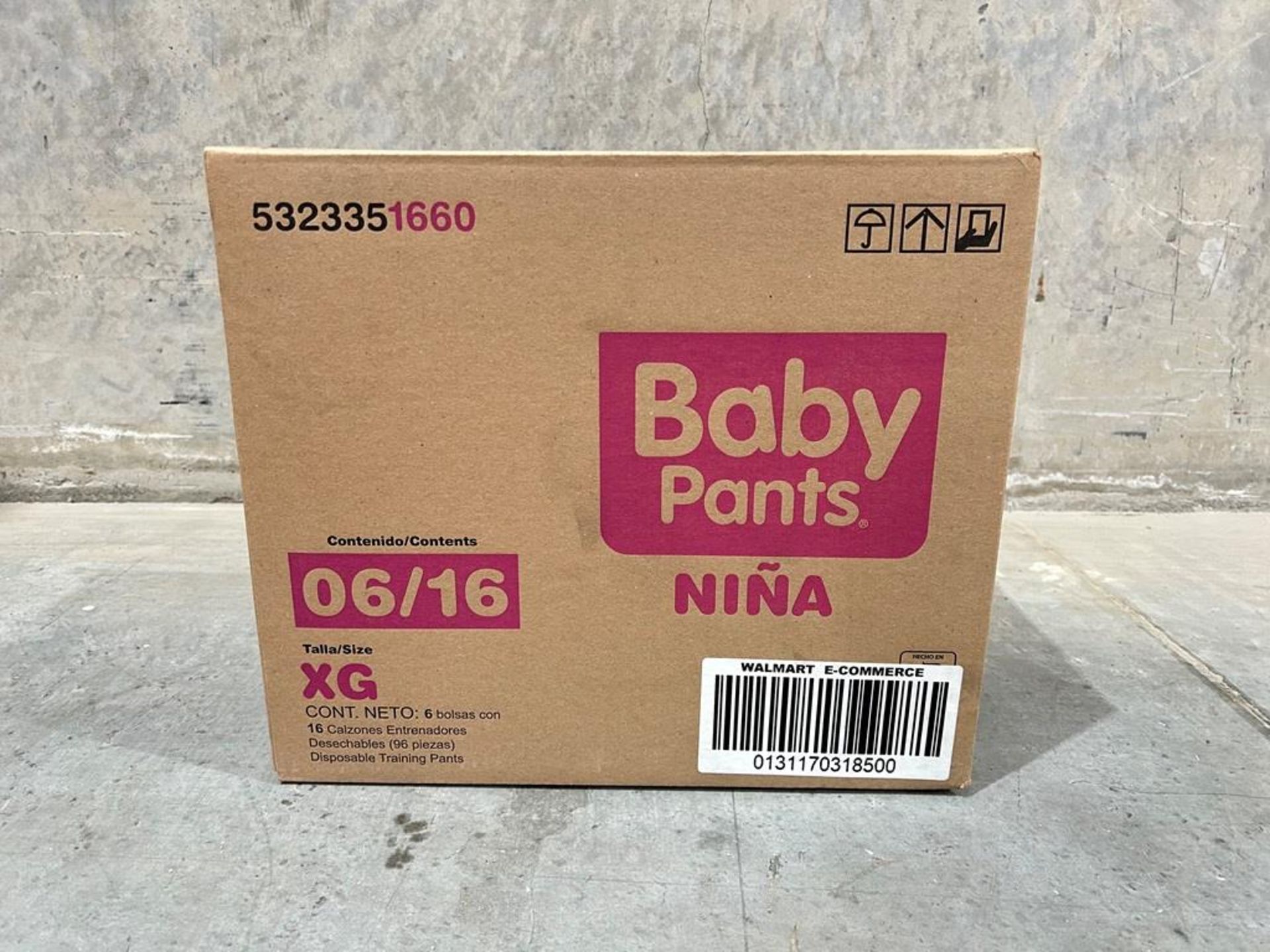 72 paquetes de Calzones entrenadores, Marca Baby pants para niña talla XG (12 Cajas/ 6 paquetes)