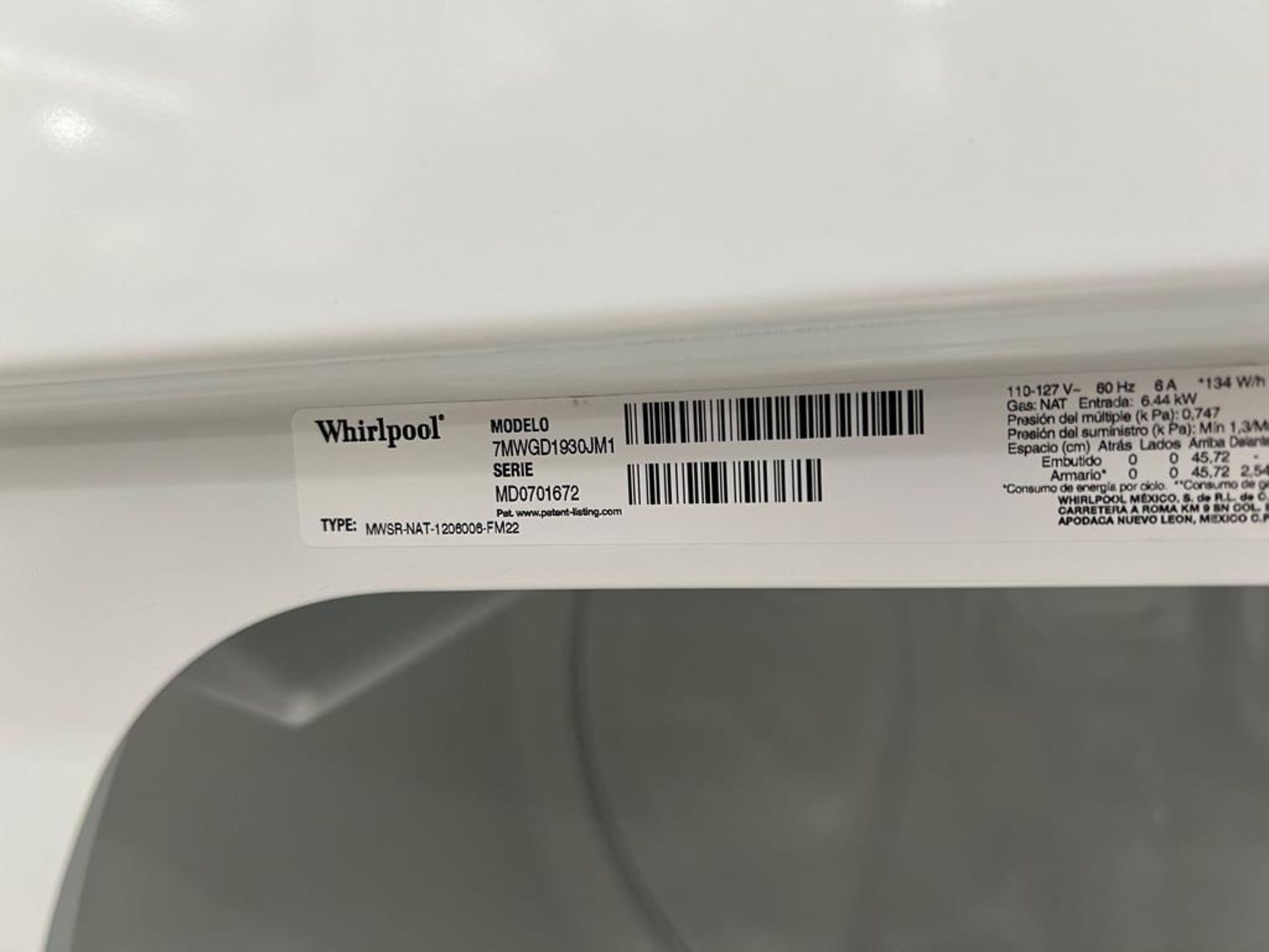 Lote de 1 Lavadora y 1 Secadora contiene: 1 Lavadora de 18 KG, marca WHIRPOOL, Modelo 8MWTW1812WPM0 - Image 6 of 10