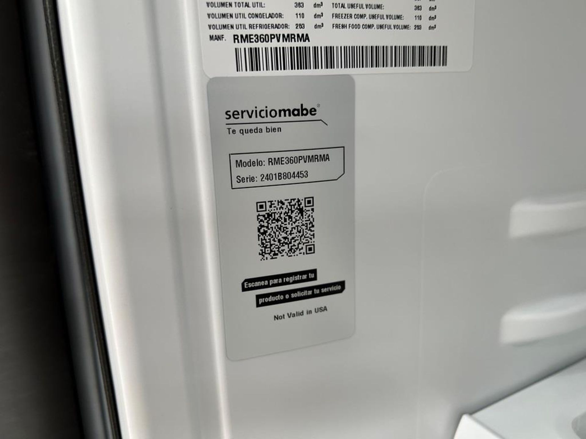 Lote de 2 refrigeradores contiene: 1 Refrigerador Marca MABE, Modelo RME360PVMRM0, Serie 04453, Col - Image 14 of 16
