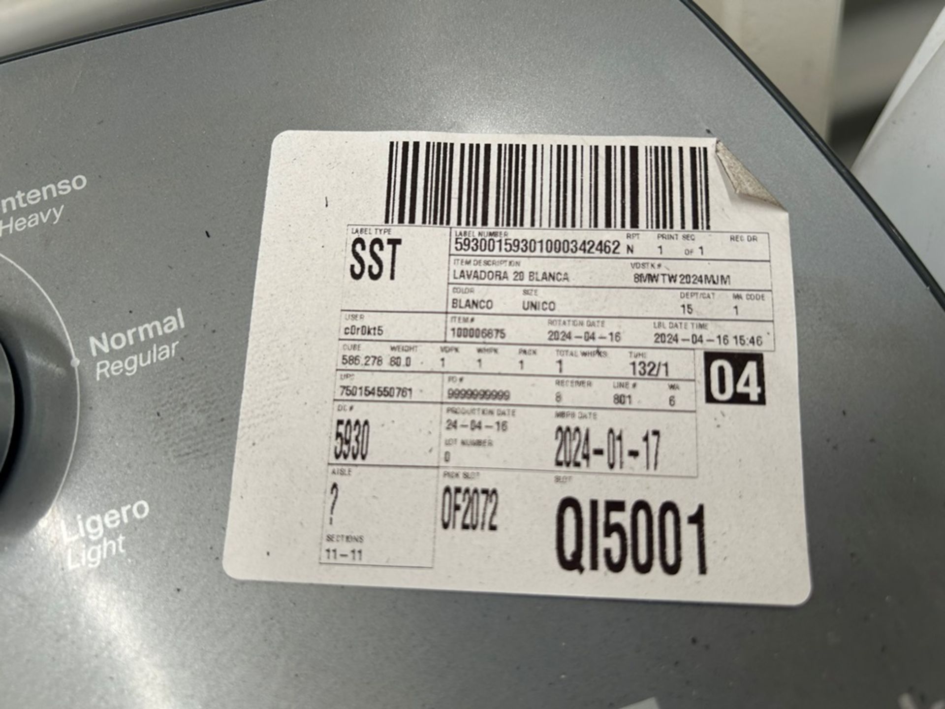 Lote de 2 Lavadoras contiene: 1 Lavadora de 20 KG, Marca WHIRPOOL, Modelo 8MWT2023WPM0, Serie 60032 - Image 7 of 10