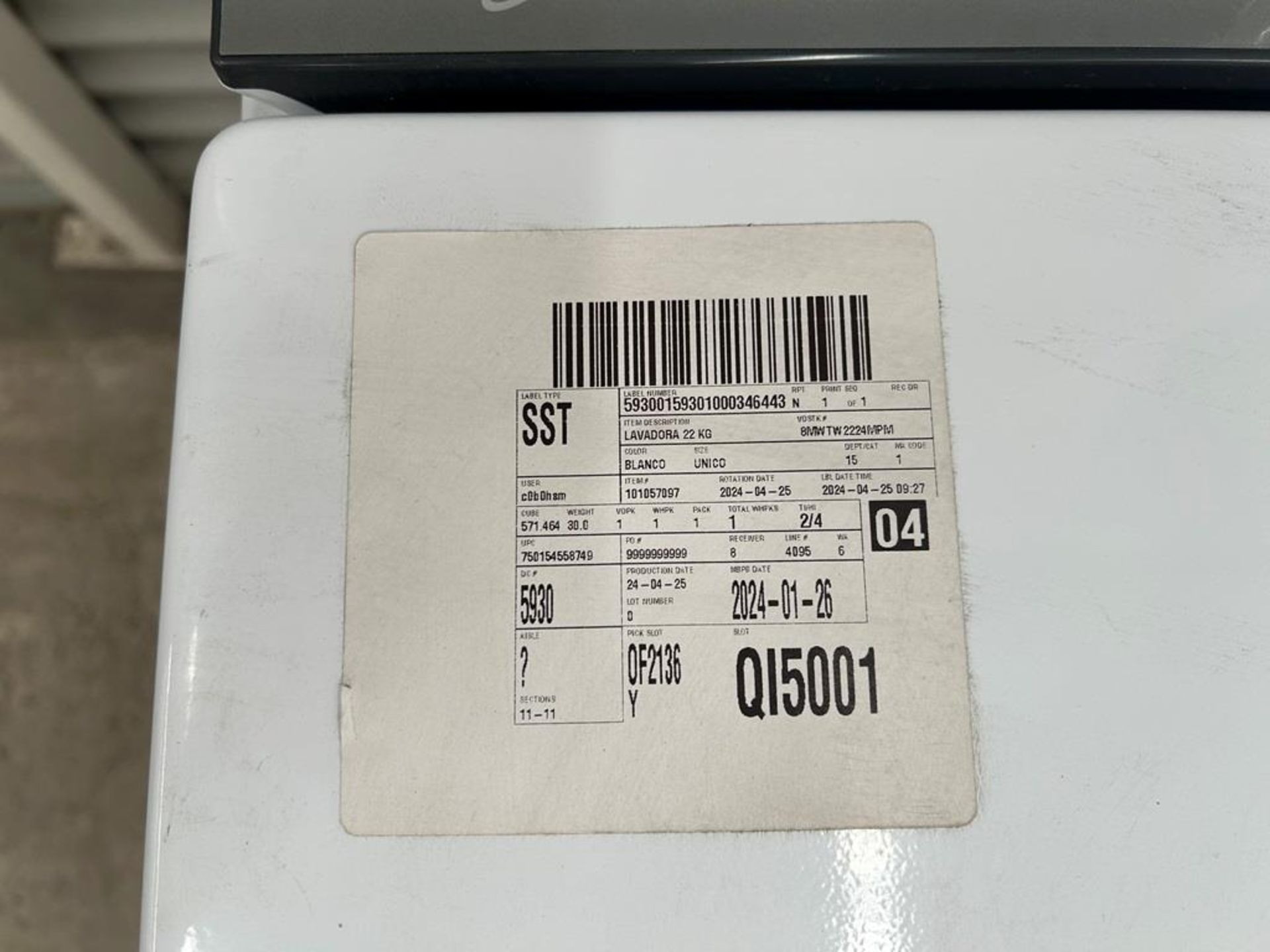 Lote de 2 Lavadoras contiene: 1 Lavadora de 22 KG, Marca WHIRPOOL, Modelo 8MWT2224MPM0, Serie 41762 - Image 7 of 10