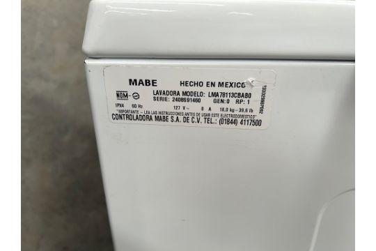 Lote de 2 lavadoras, contiene: 1 Lavadora de 19 KG Marca MABE, Modelo LMX79114WDAB00, Serie S16481, - Image 6 of 11