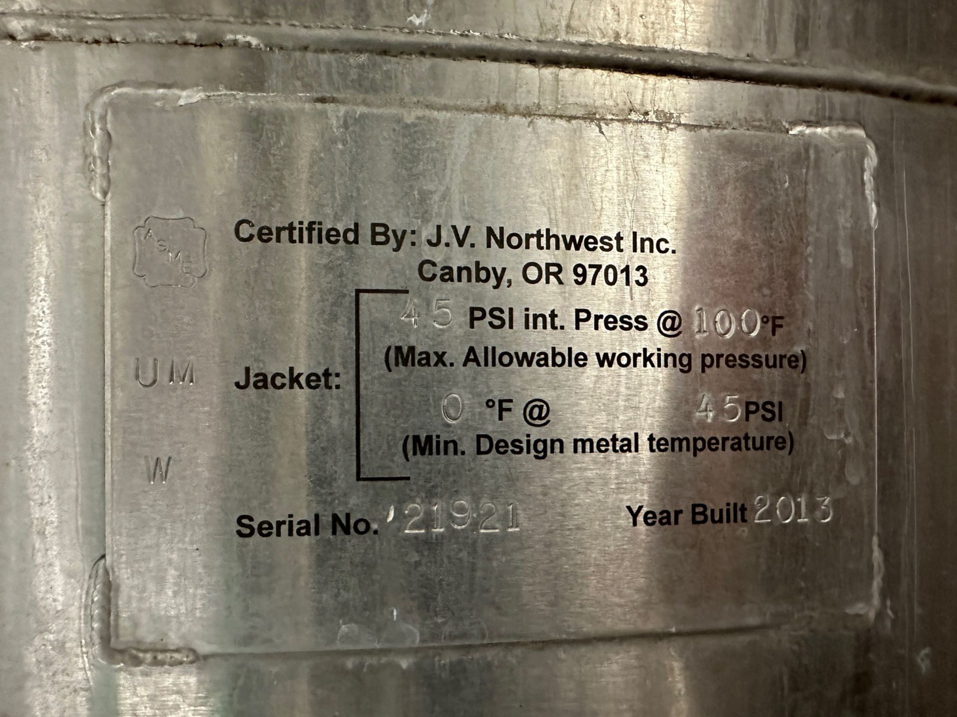 JVNW 80 BBL Stainless Steel Brite Tank - Dish Bottom, Glycol Jacketed, Mandoor, Car | Rig Fee $1850 - Image 4 of 7