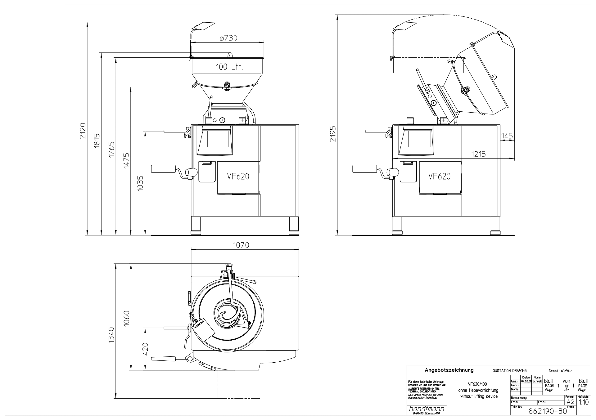 2016 (Very Low Hours) Handtmann Vacuum Portioner Model VF-620 with Bug - Subj to Bulk | Rig Fee $300 - Image 2 of 3