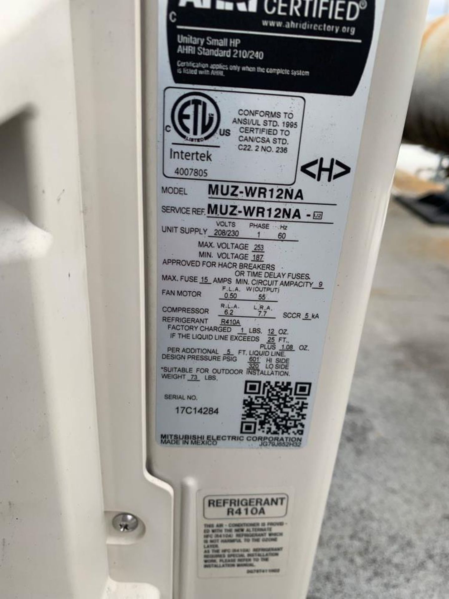 Mitsubishi Mdl. MKZ-WRIZNA Air Conditioner | Rig Fee $300 - Image 2 of 4