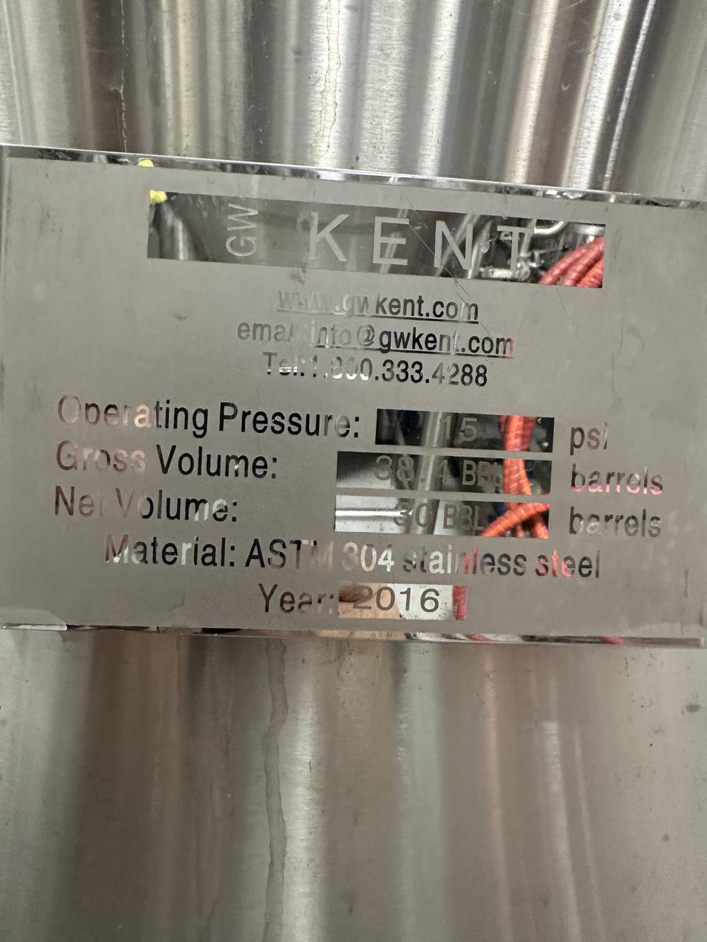 2016 GW Kent 30 BBL Jacketed Fermenter (FV 13), Approx. 12' H x 6' 8' OD | Rig Fee $1750 - Image 3 of 3