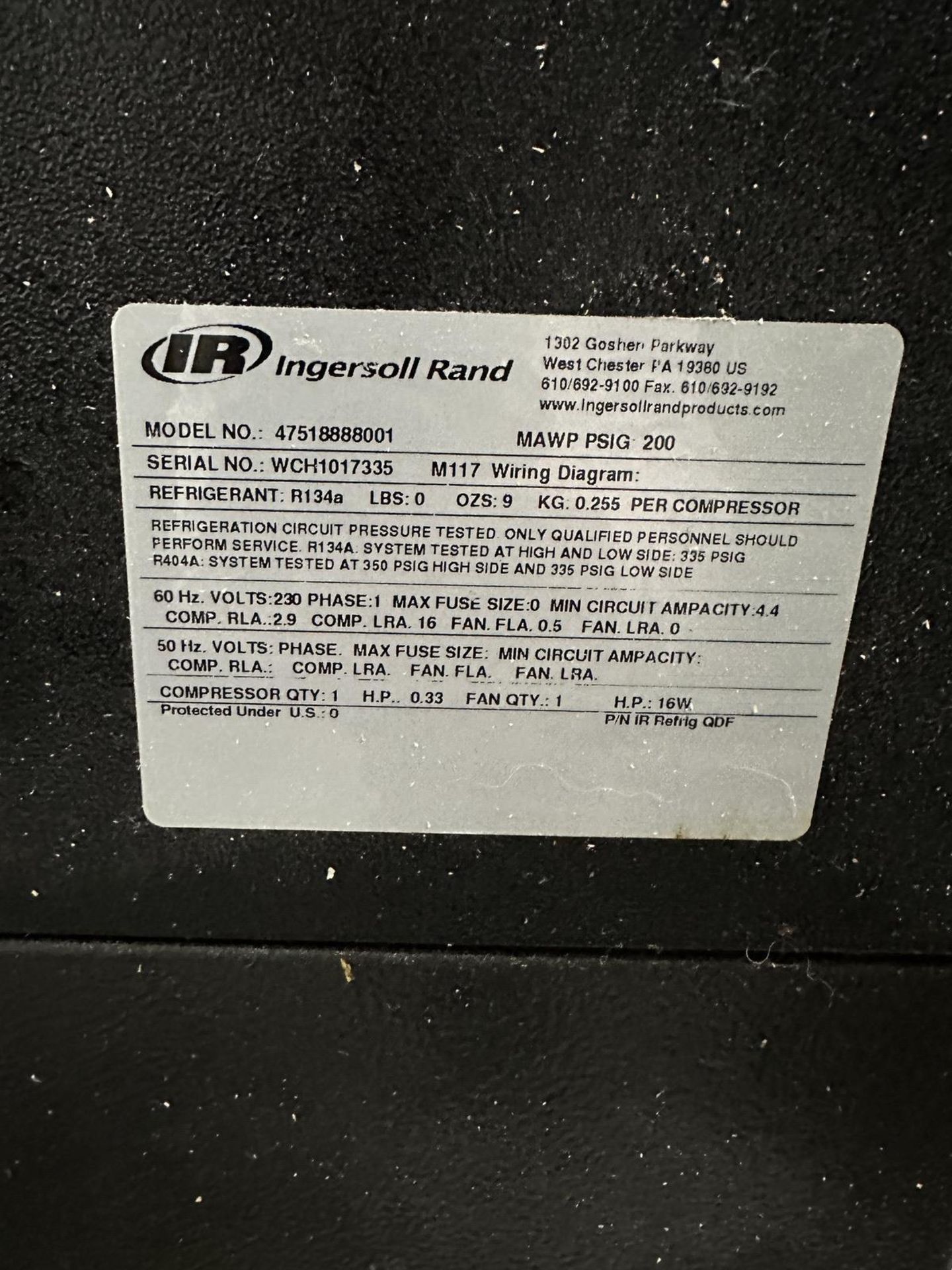 Ingersoll Rand R11N Rotary Screw Tank Mounted Air Compressor s/n WCH1017335, 13,600 Hours - Image 2 of 3