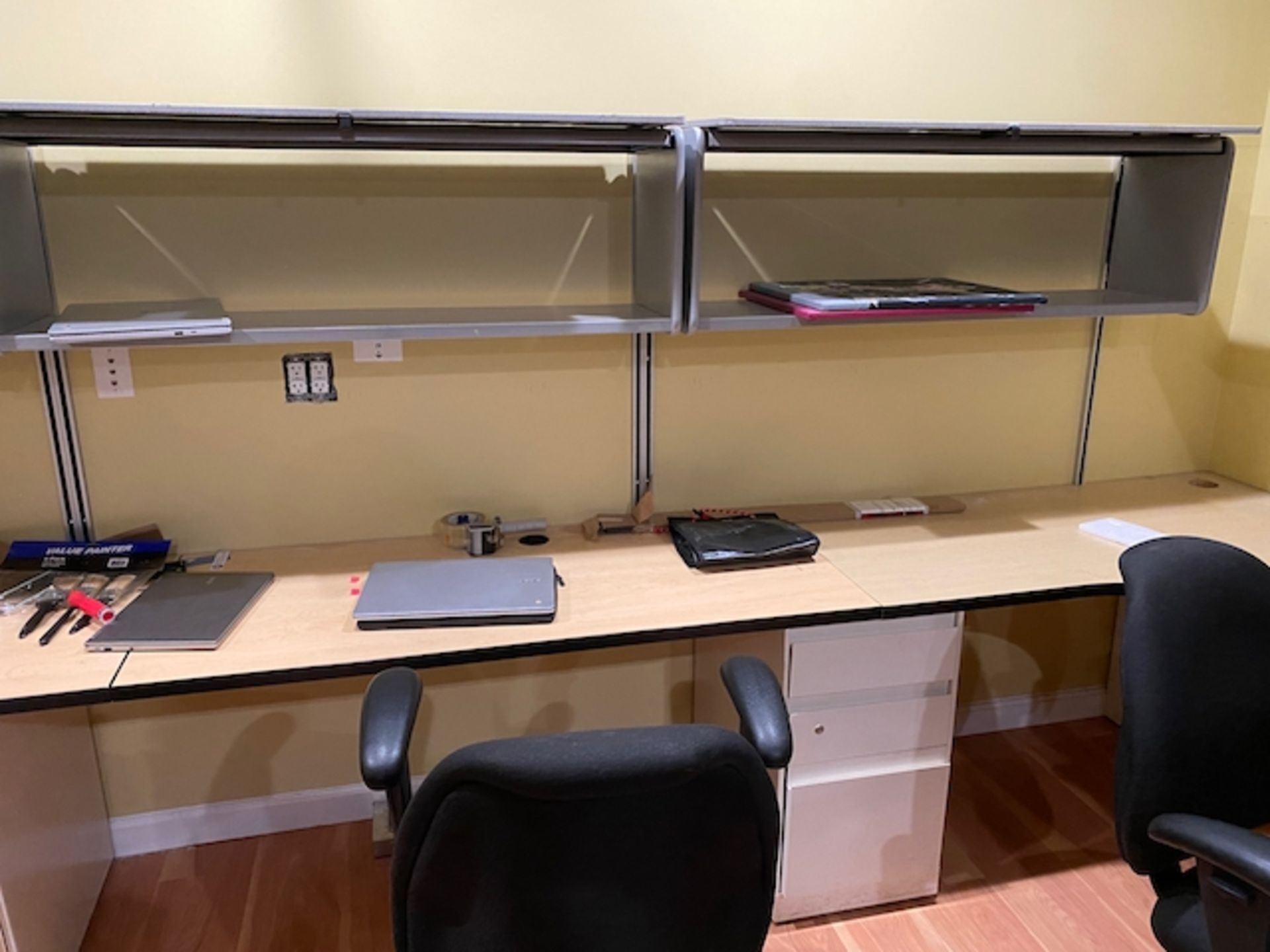 Workstations With Desks And Wall-Mounted Shelves | Rig Fee $250
