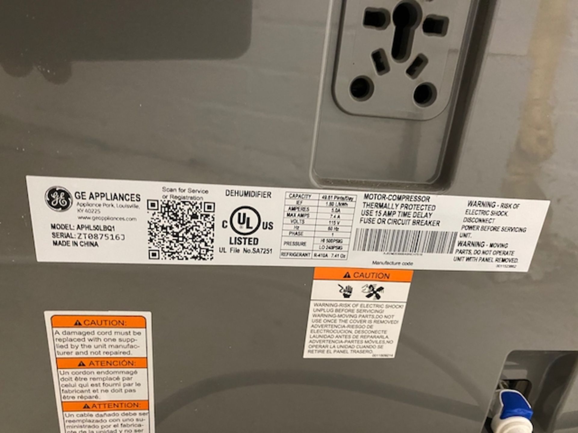 GE Dehumidifier, Model Aphl50Lbq1 with Built In Pump | Rig Fee $20 - Image 3 of 3