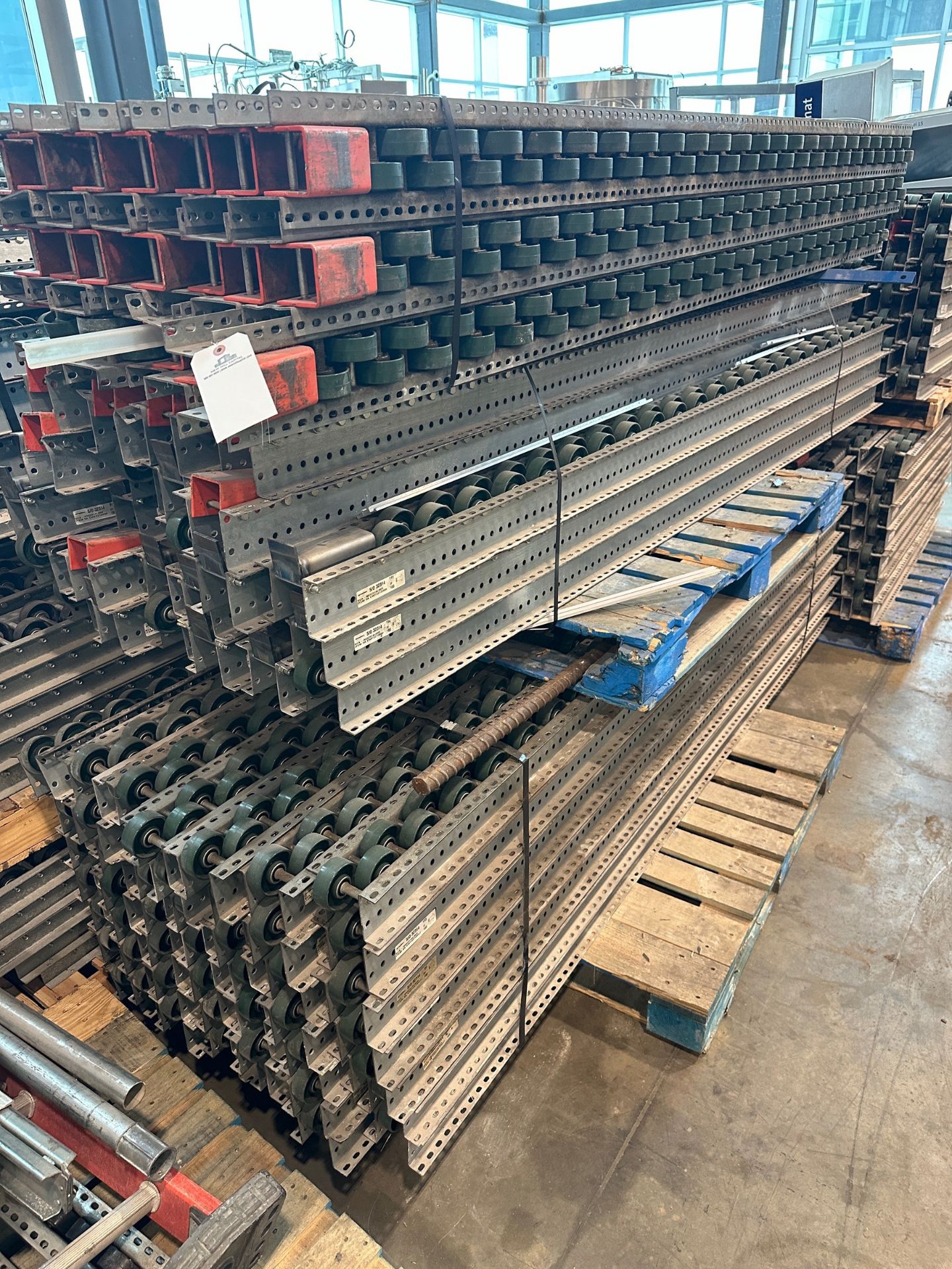 Lot of Interroll Pallet Racking Rollers - Approx. (150) Total Pieces at 5" x 100" | Rig Fee $350