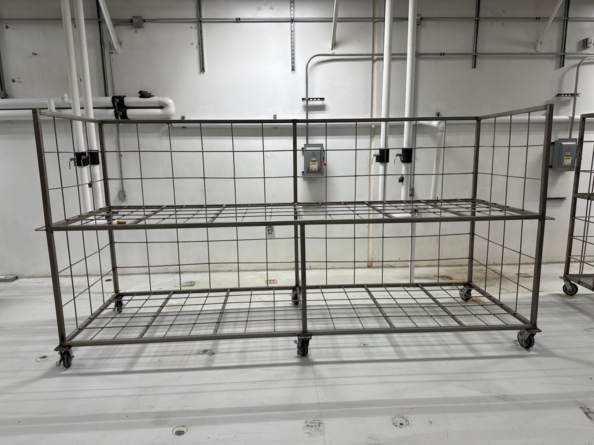 Heavy Duty Stainless Steel Wire Cart (Approx. 13' x 4' with Shelves at 10" and 47" | Rig Fee $75