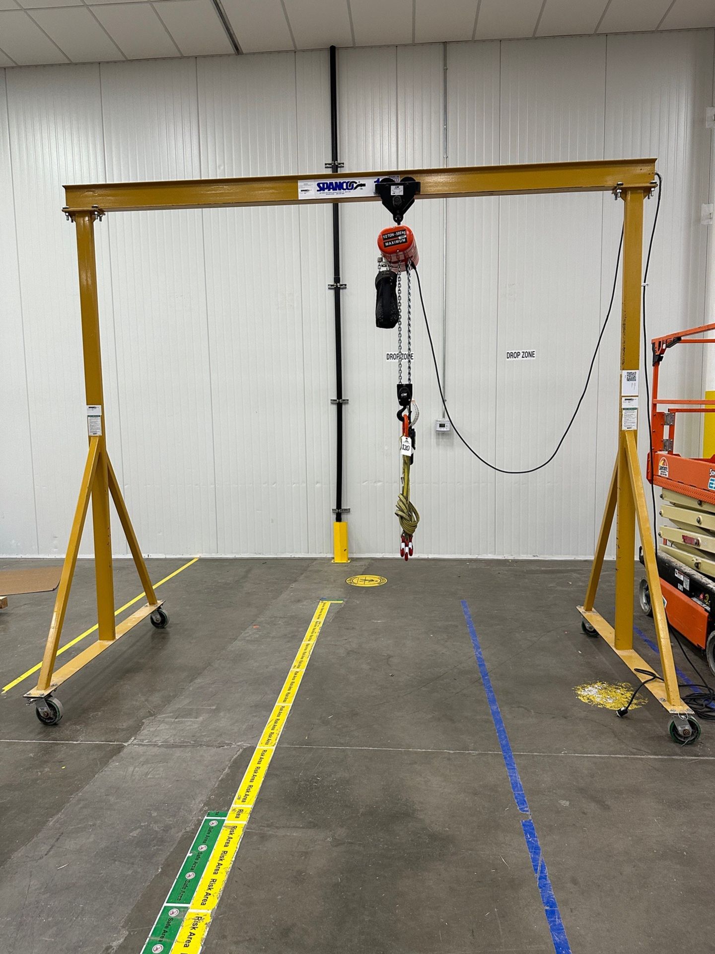 Spanco 11' Wide Gantry Crane on Casters with 1/2 Ton Chain Hoist | Rig Fee $250