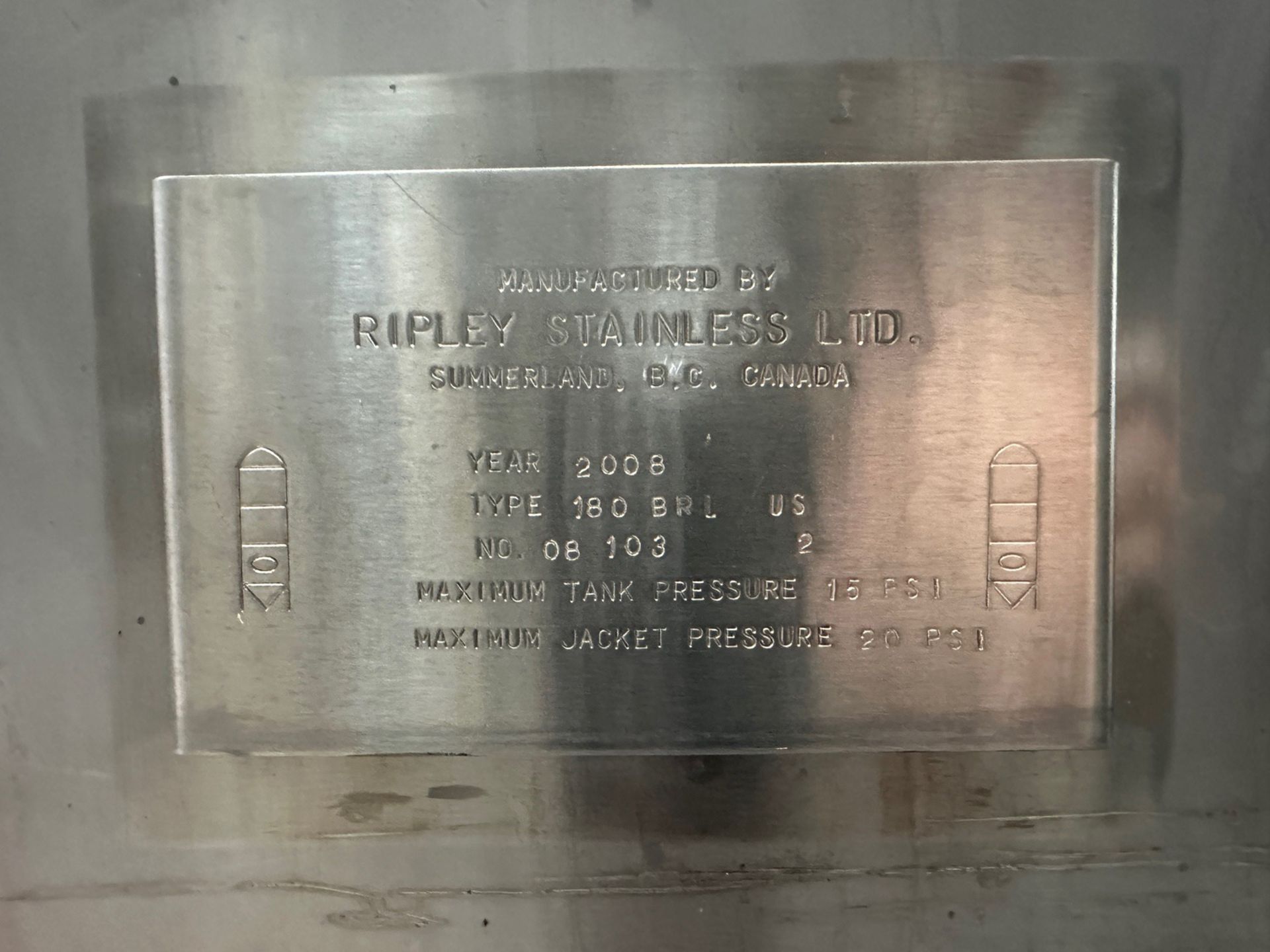 Ripley 180 BBL Stainless Steel Fermentation Tank (F8) - Cone Bottom, Glycol Jackete | Rig Fee $2500 - Image 2 of 3