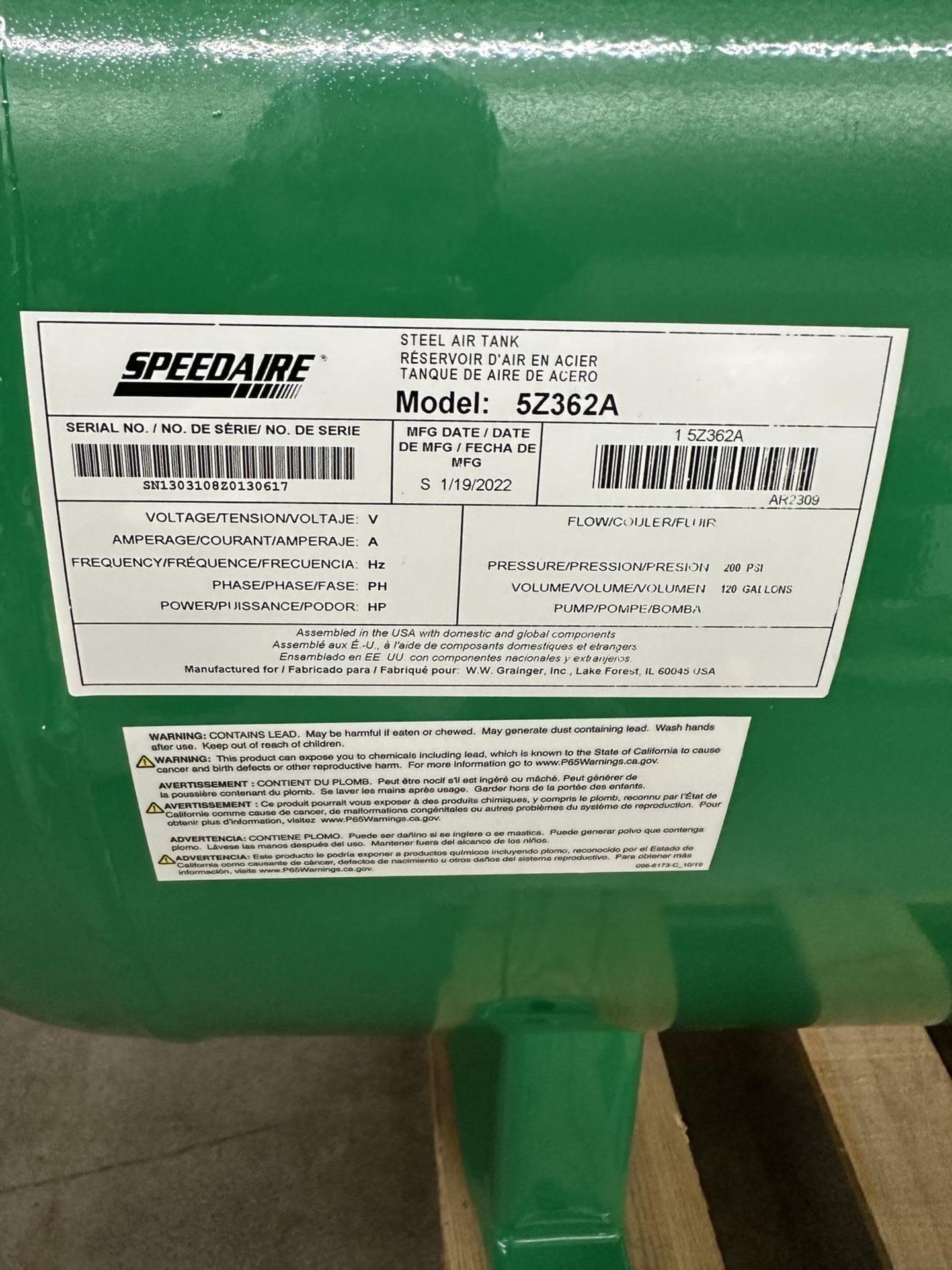 2022 Speedaire 5Z362A Steel Air Compressor Tank (New) | Rig Fee $125 - Image 2 of 2