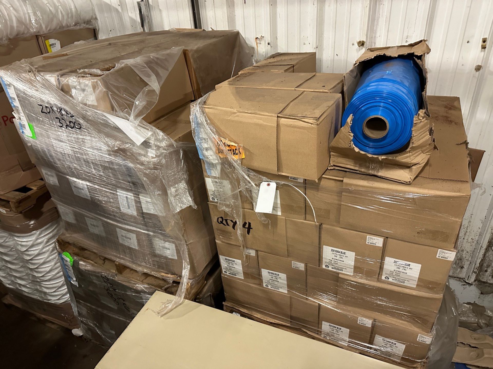 Lot of (4) Pallets of Polymer Packaging 20 x 18 x 64 Blue Co-Polymer x . | Rig Fee $150
