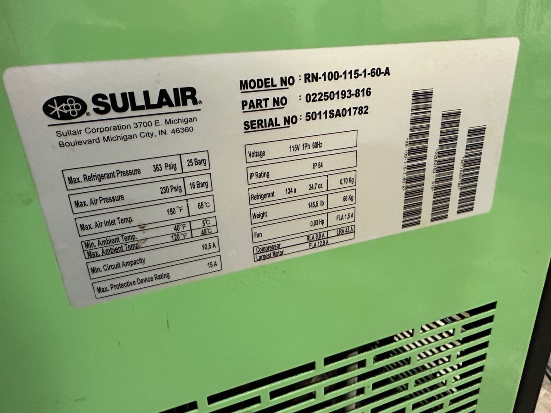 Sullair Refrigerated Air Dryer - Model RN-100-115-1-60-A | Rig Fee $150 - Image 2 of 3