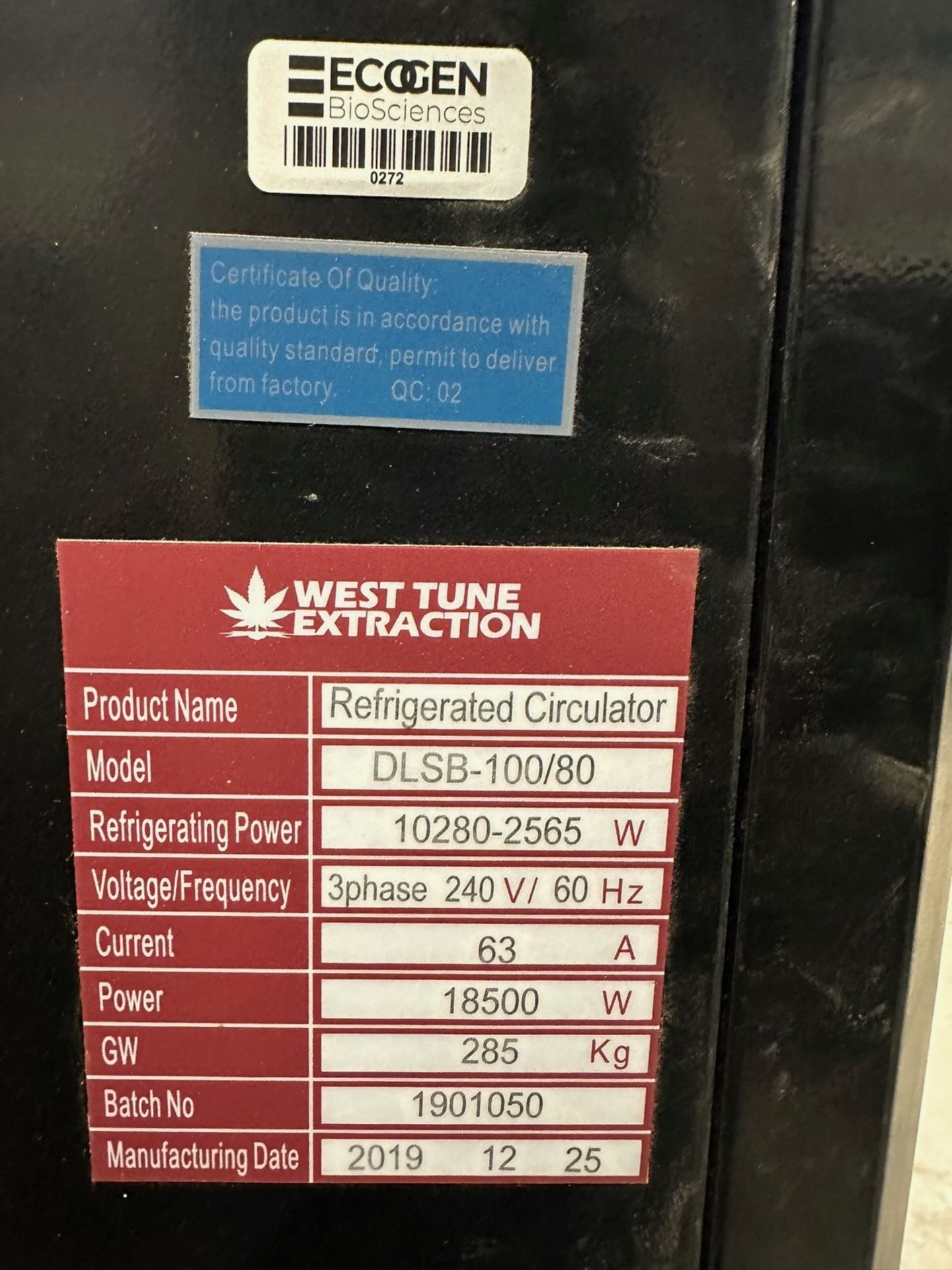 West Tune Extraction Refrigerated Circulator, Model, DLSB-100/80 Year 201 | Rig Fee $200 - Image 5 of 5