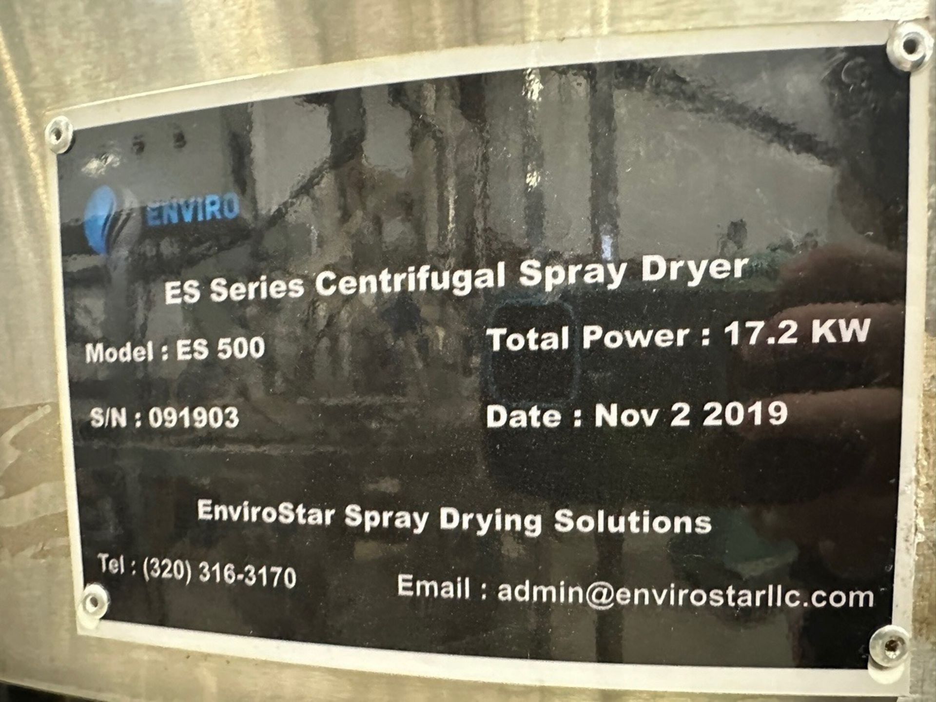 Enviro Star, Es Series Centrifugal Spray Dryer, Model ES, 500, S/N 091903 | Rig Fee $1275 - Image 7 of 7