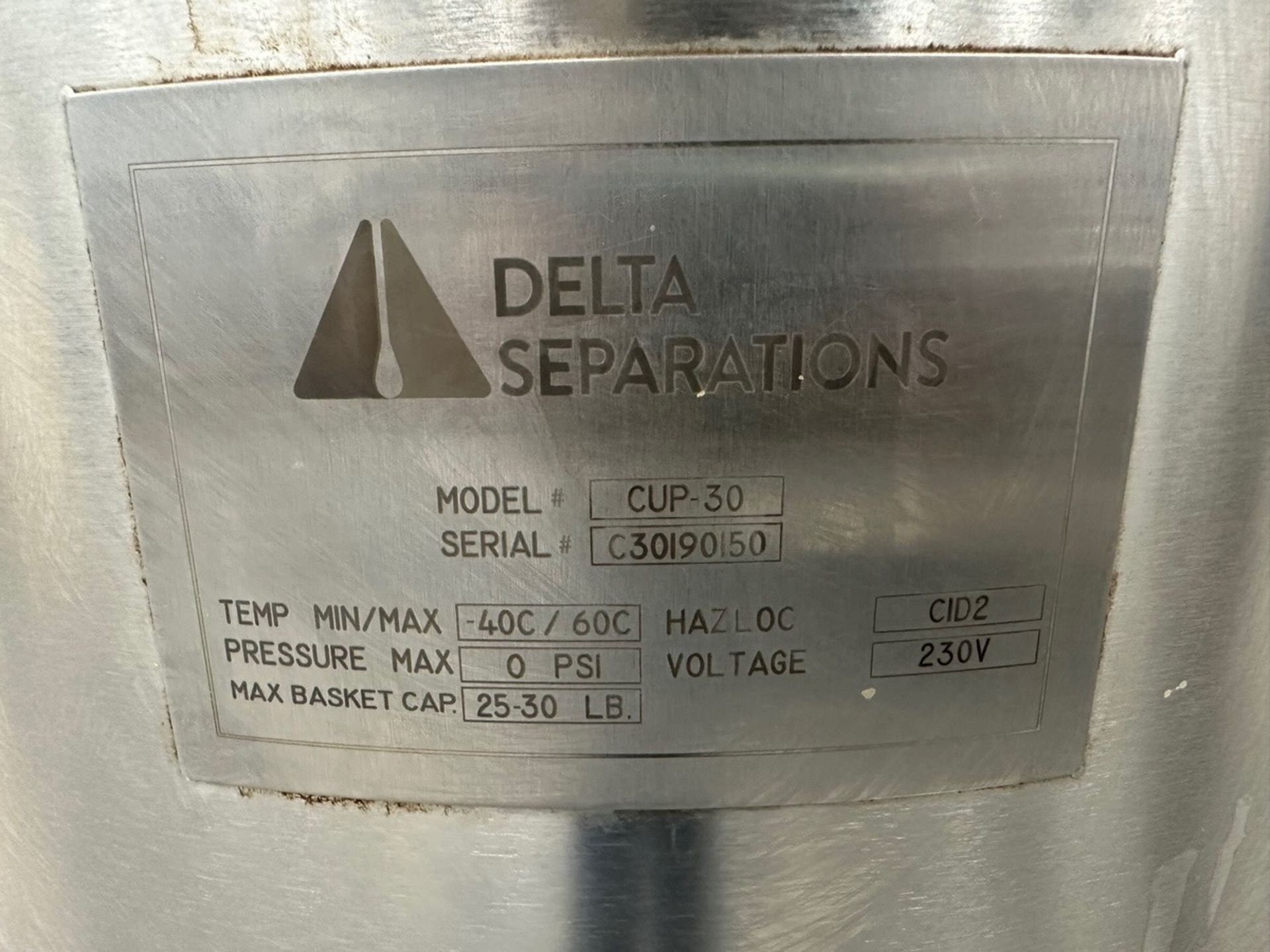 Delta Separations, Separator with panel, and Vessel, Model CUP30, S/N C30 | Rig Fee $250 - Image 7 of 8