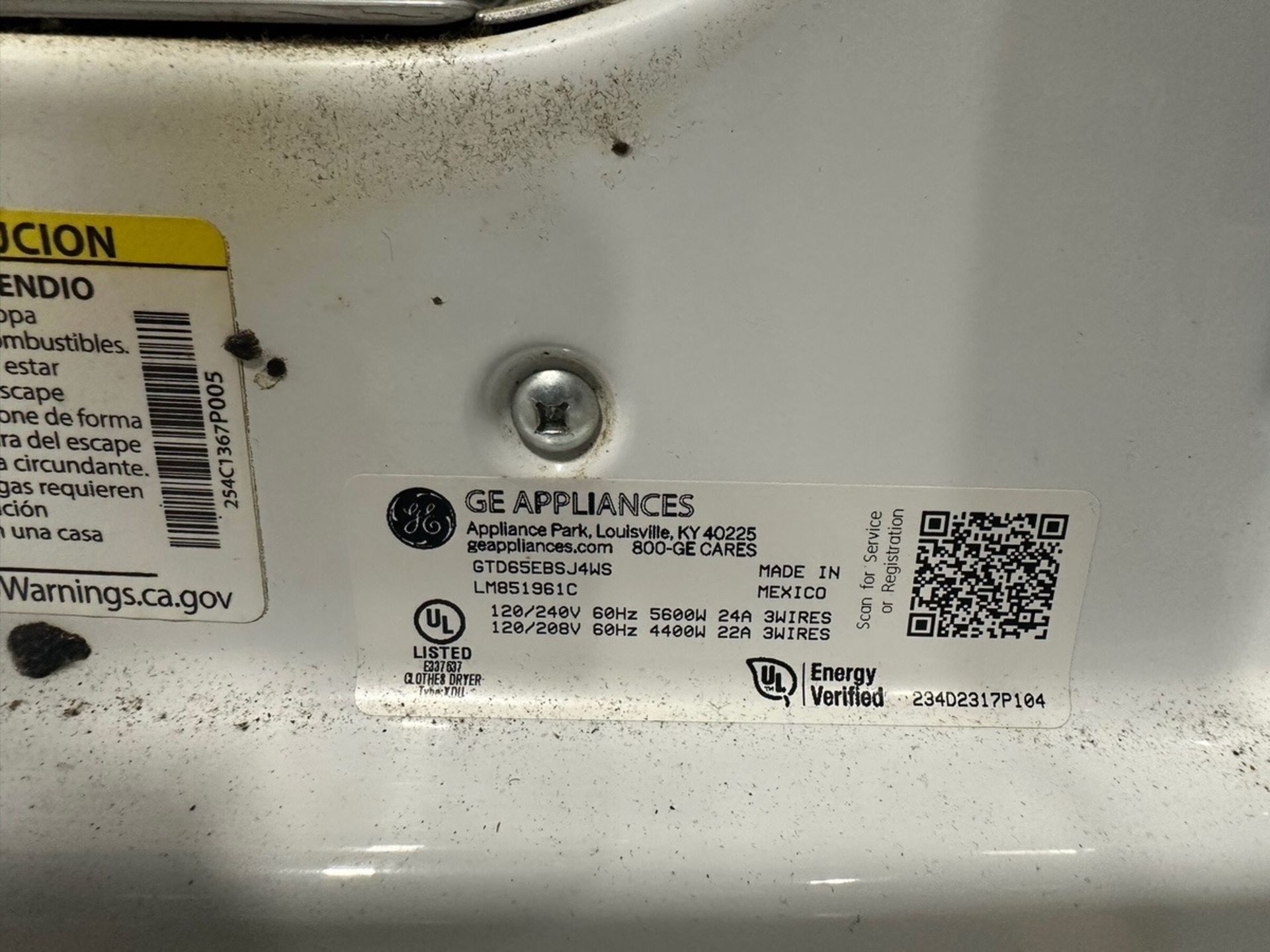 GE, Energy Star, Clothing Dryer, Model GTD65EBSJ4WS, S/N LM851961C | Rig Fee $75 - Image 4 of 4