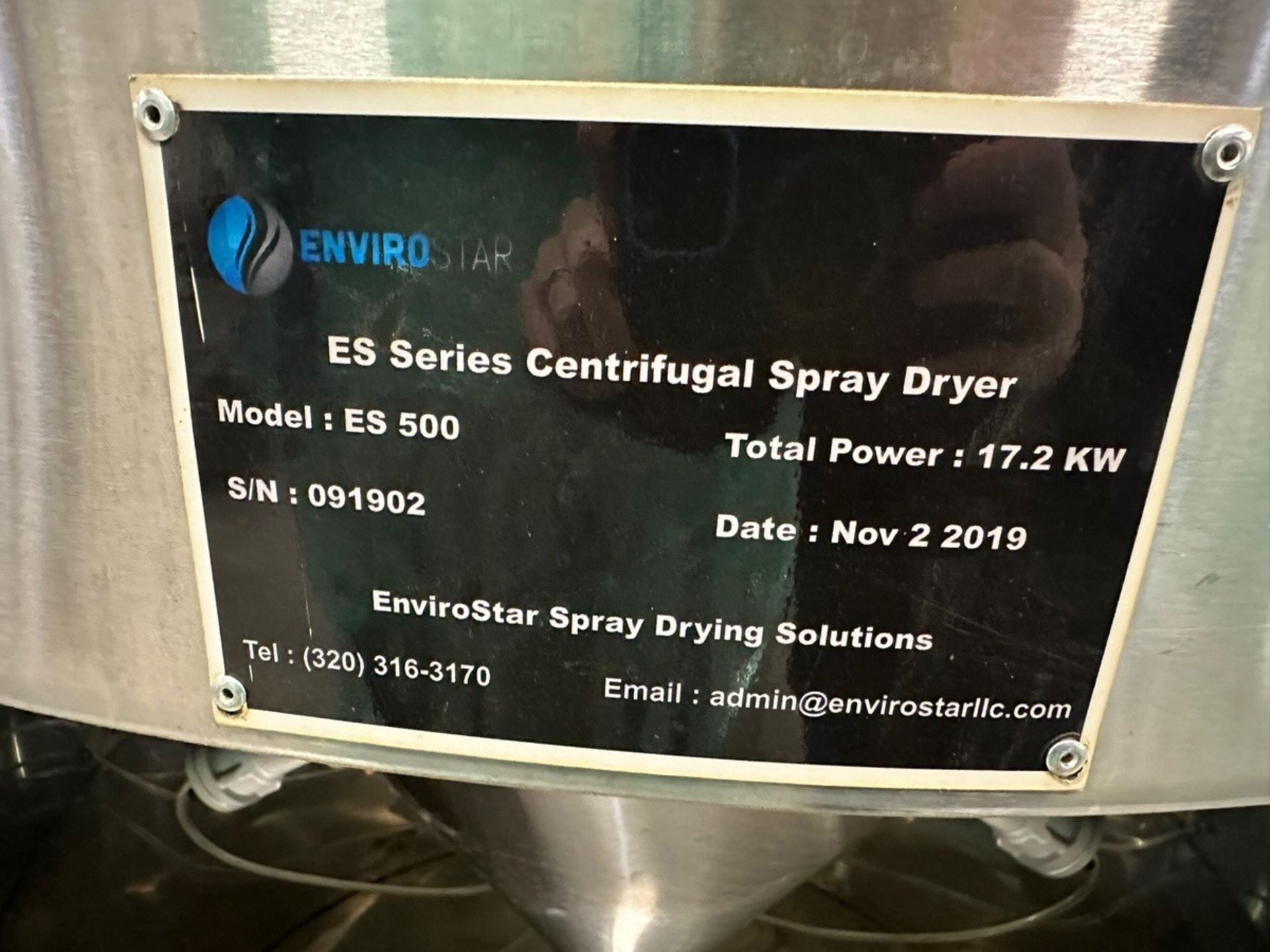 Enviro Star, Es Series Centrifugal Spray Dryer, Model ES, 500, S/N 091902 | Rig Fee $1275 - Image 6 of 6